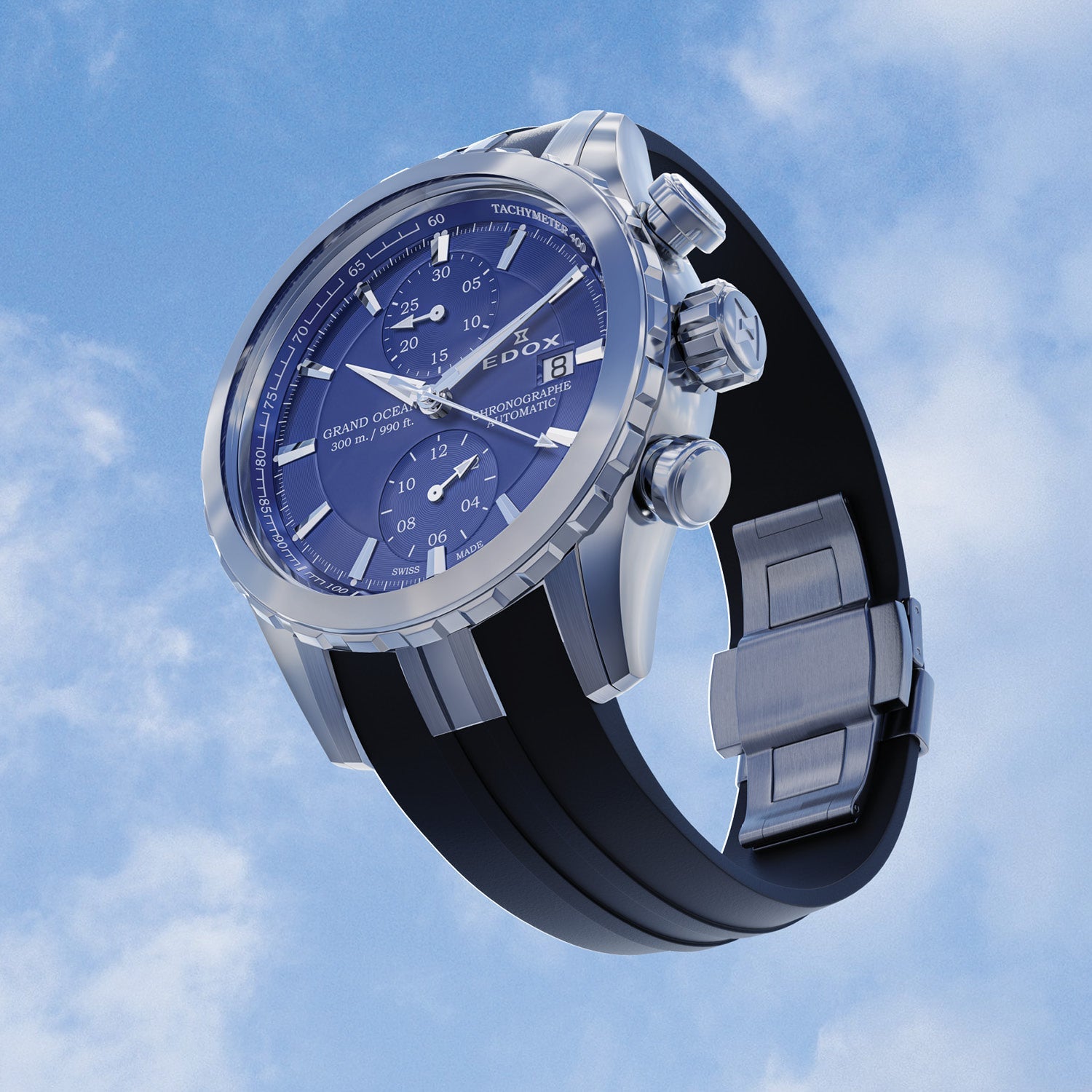 Edox Grand Ocean Chronograph Automatic Watch for Men Luxury