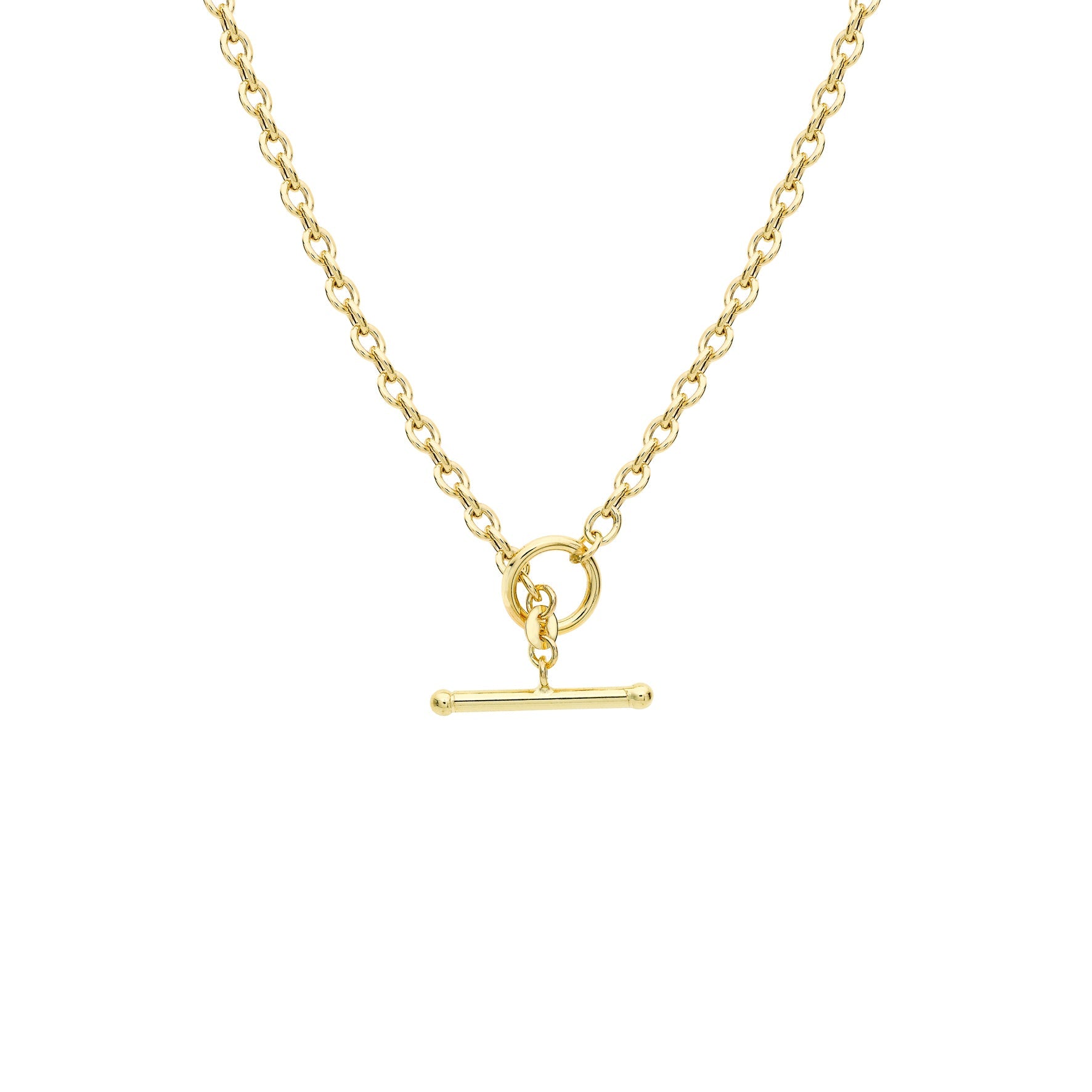 Glow 9K Gold Oval Belcher T-Bar Necklace 45cm
