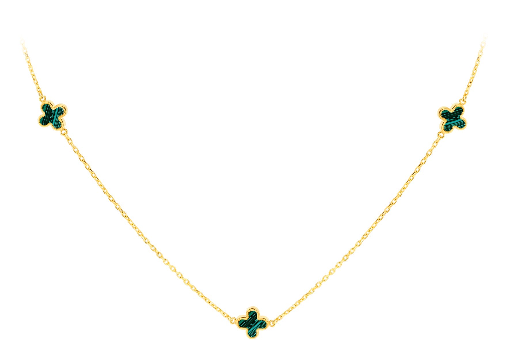 9K Yellow Gold Malachite Petal Necklace Elegant Contemporary Gift