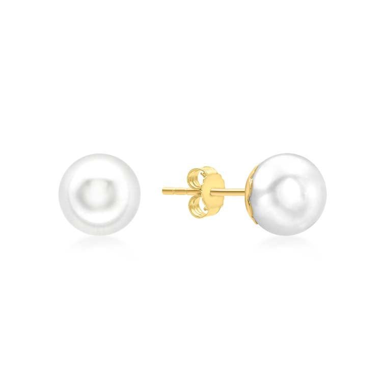 9K Yellow Gold Freshwater Pearl Stud Earrings Elegant 8mm Jewelry