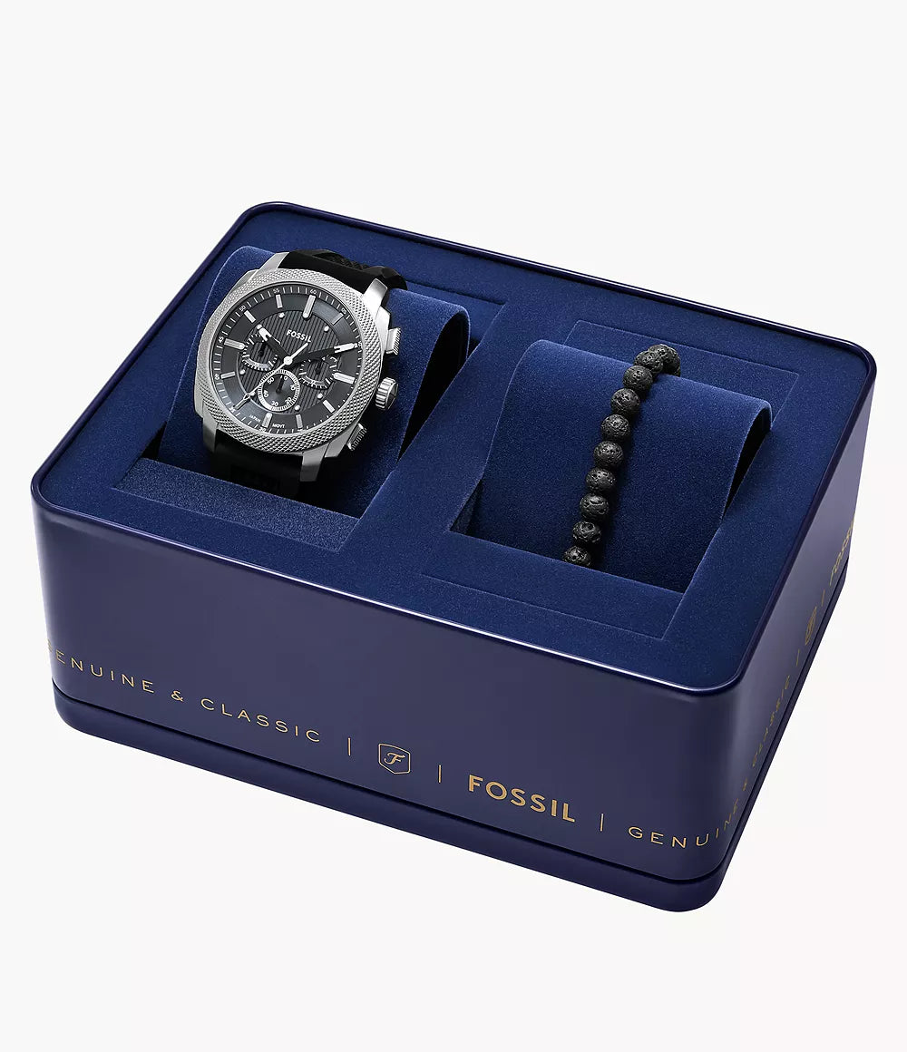 Fossil Machine Chronograph Black Silicone Watch FS6145SET