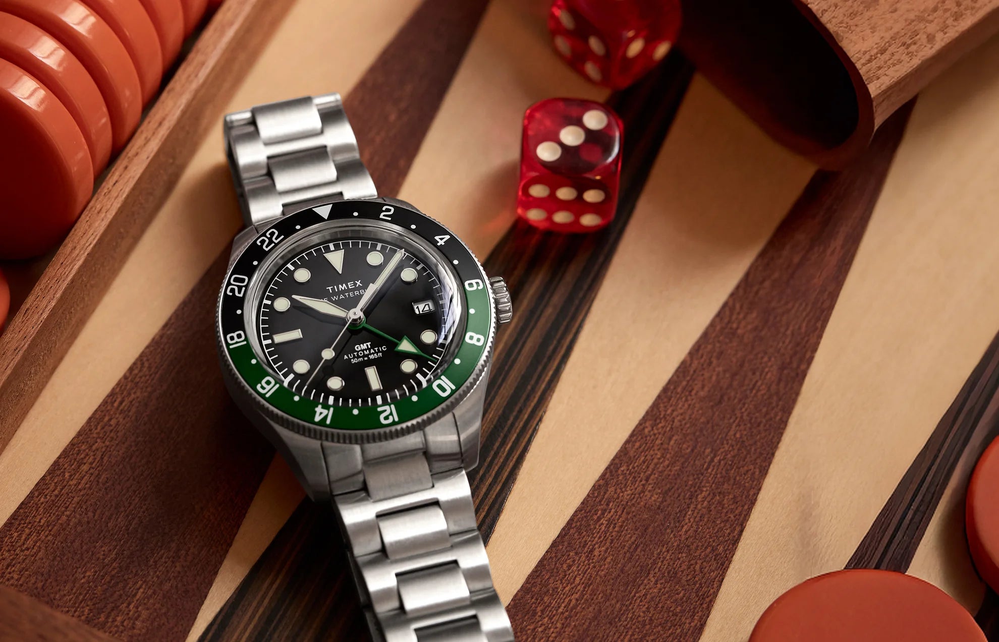 Timex Waterbury Heritage GMT Black Dial Green and Black Bezel Men's Watch TW2Y60800