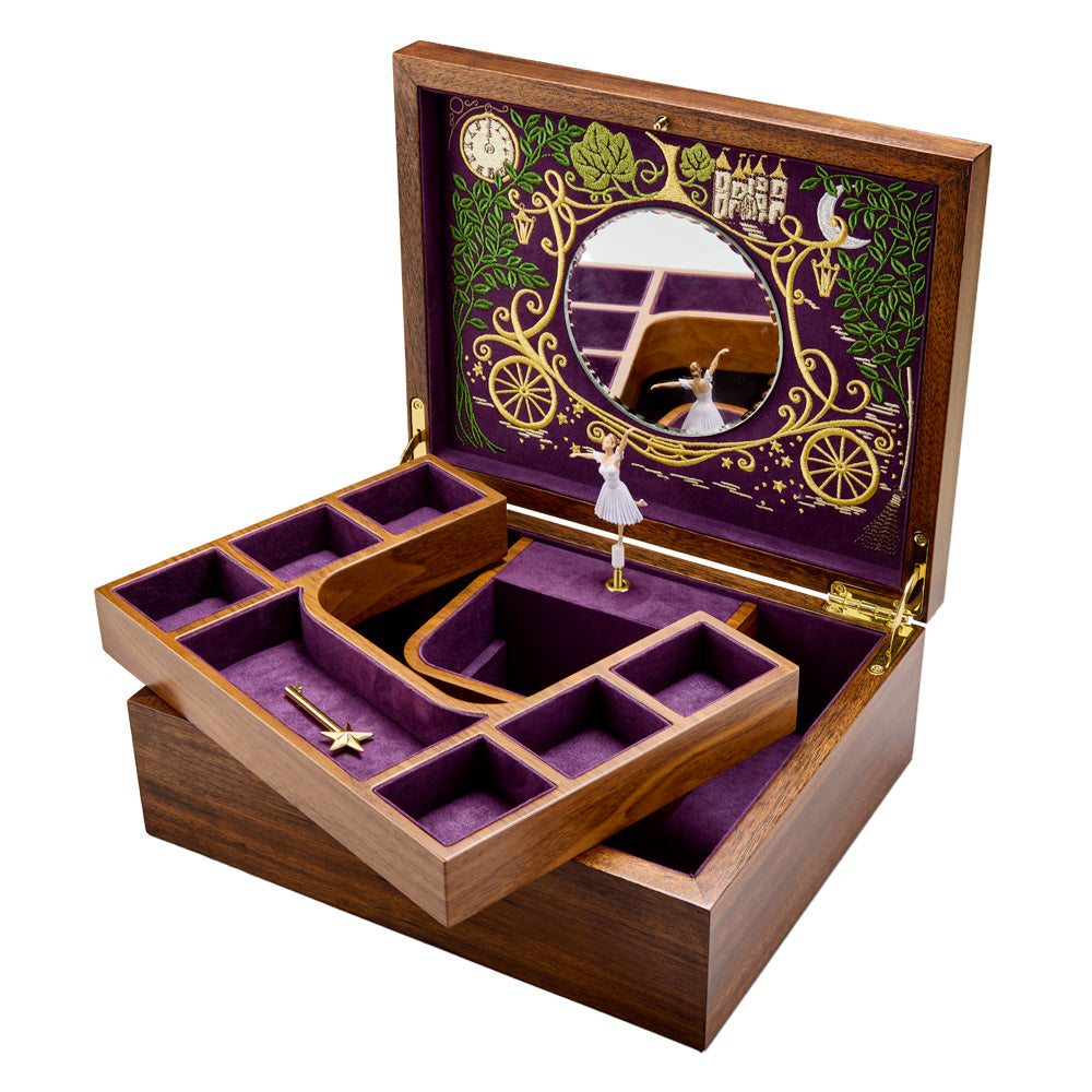 Wolf Ballet Musical Jewellery Box - Cinderella Walnut Wood