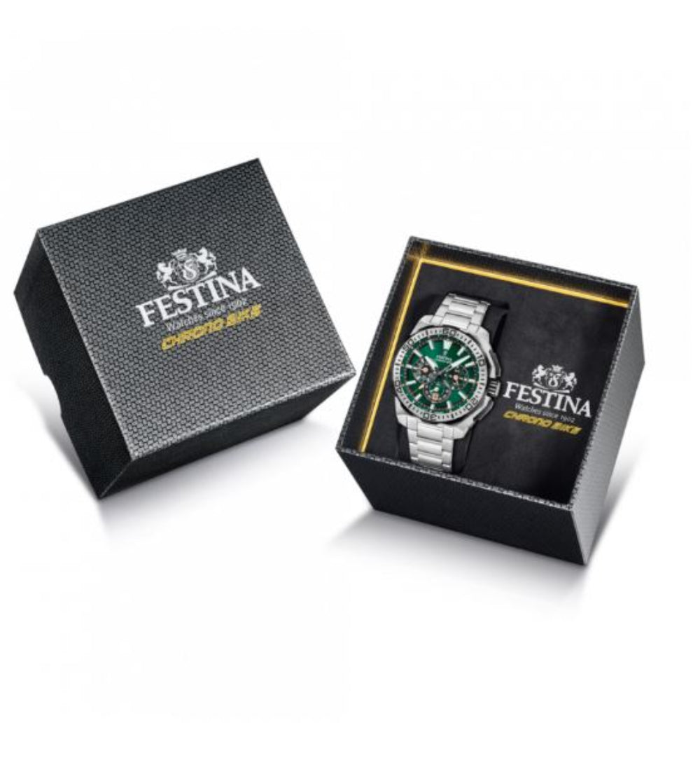 Festina Chrono Bike Green Dial Stainless Steel Strap Watch f20724/3