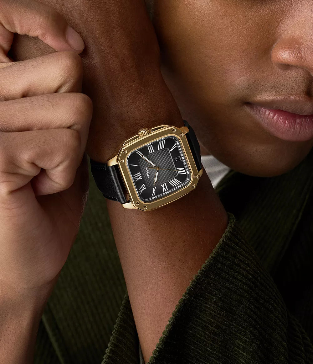 Fossil Crosby Three Hand Black Leather Watch FS6151