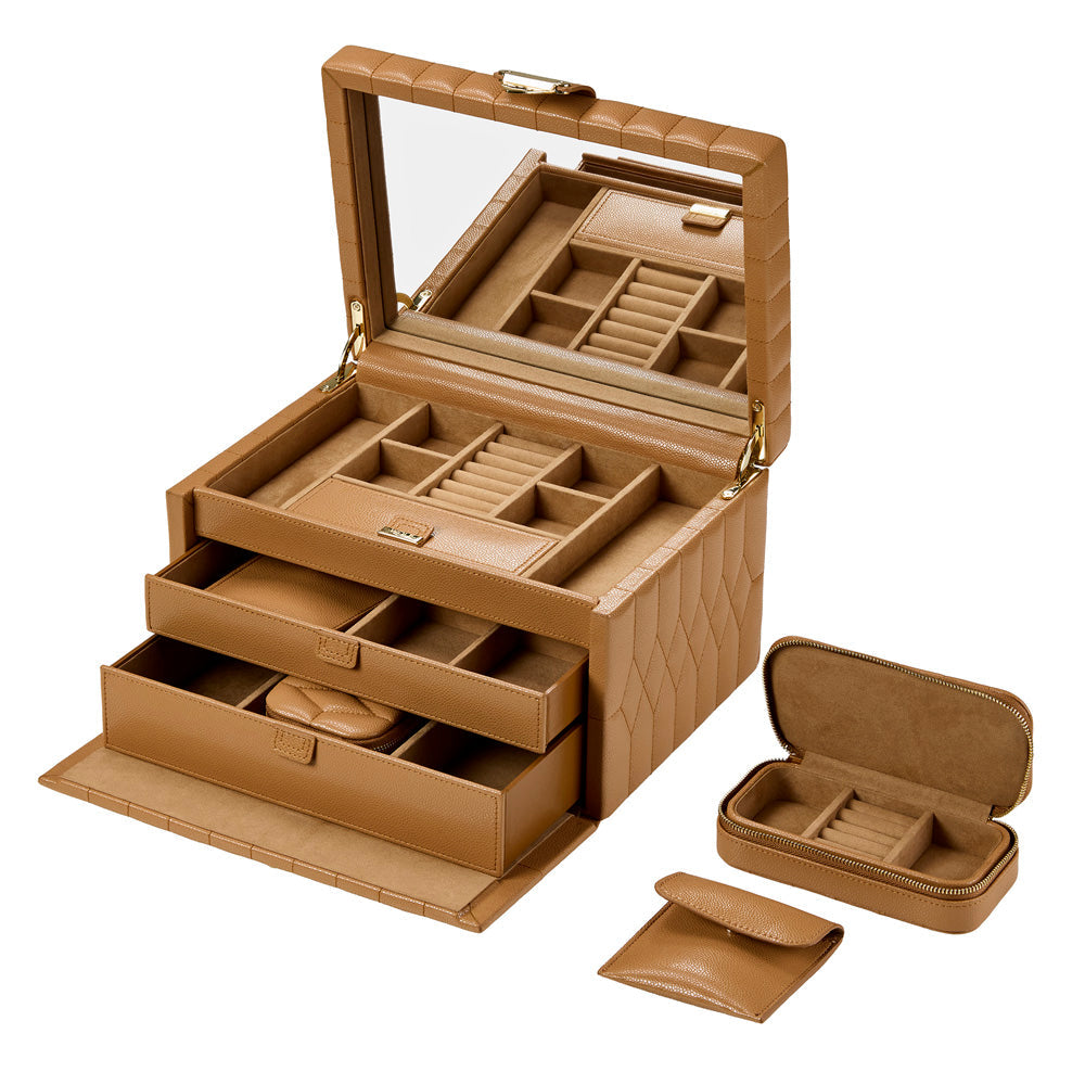 Wolf Lauren Medium Jewellery Box in caramel recycled vegan leather — view 3