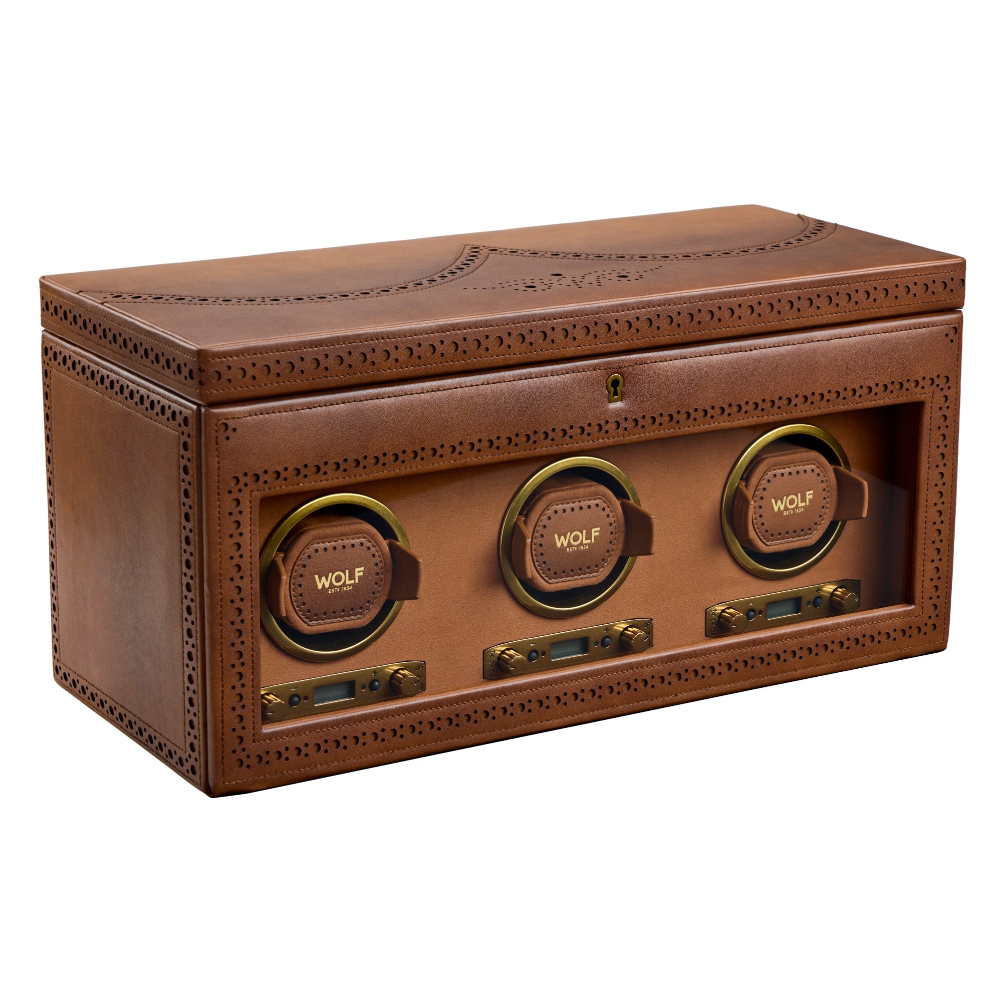 WOLF Brogue Triple Watch Winder With Storage