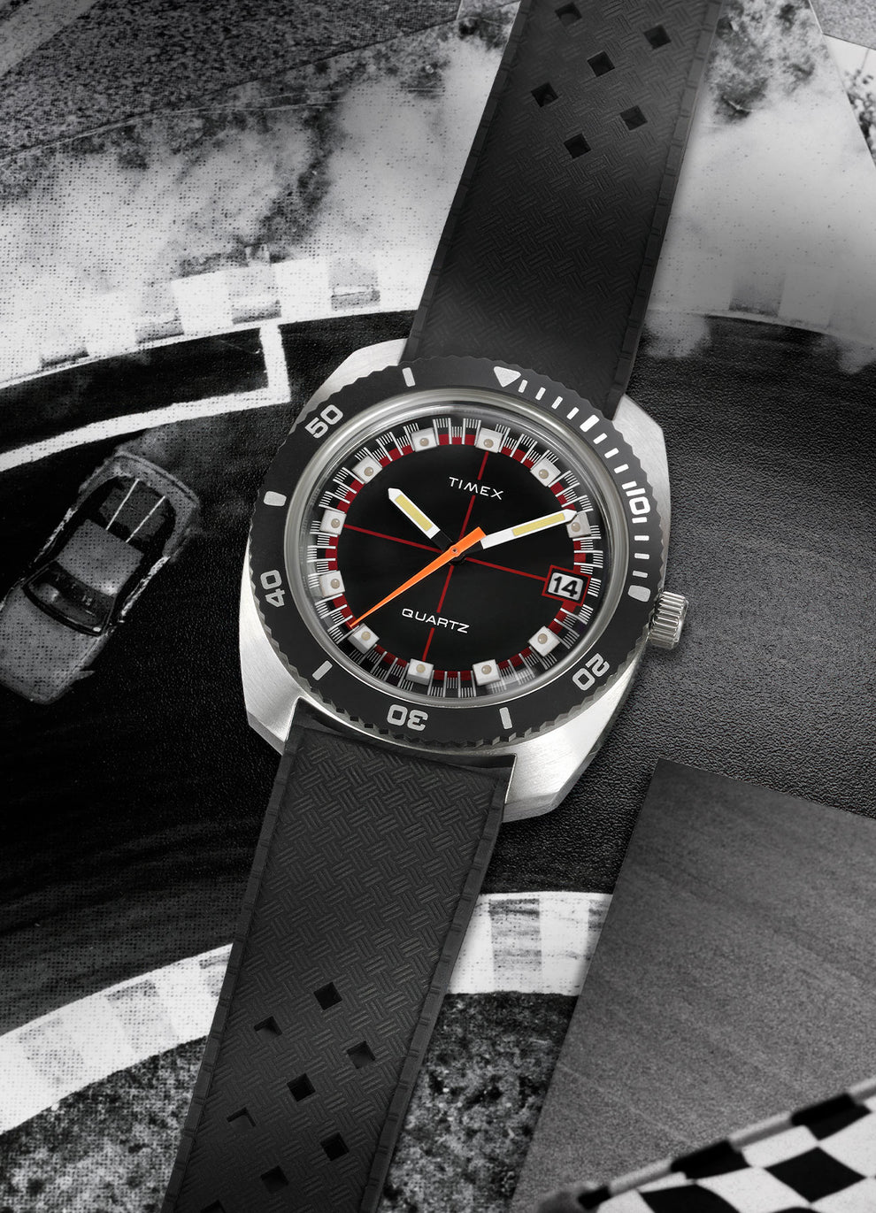 Q Timex Reissue 1971 Velocity Rubber Strap Watch TW2W22400