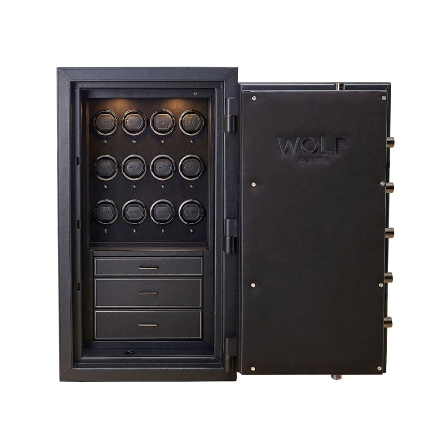 WOLF Athos 12 Piece Watch Winder and Jewellery Safe Black