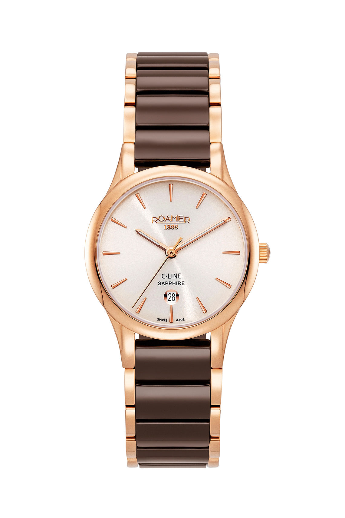 Roamer C Line 30mm Beige Dial Ceramic Stainless Steel Strap Watch