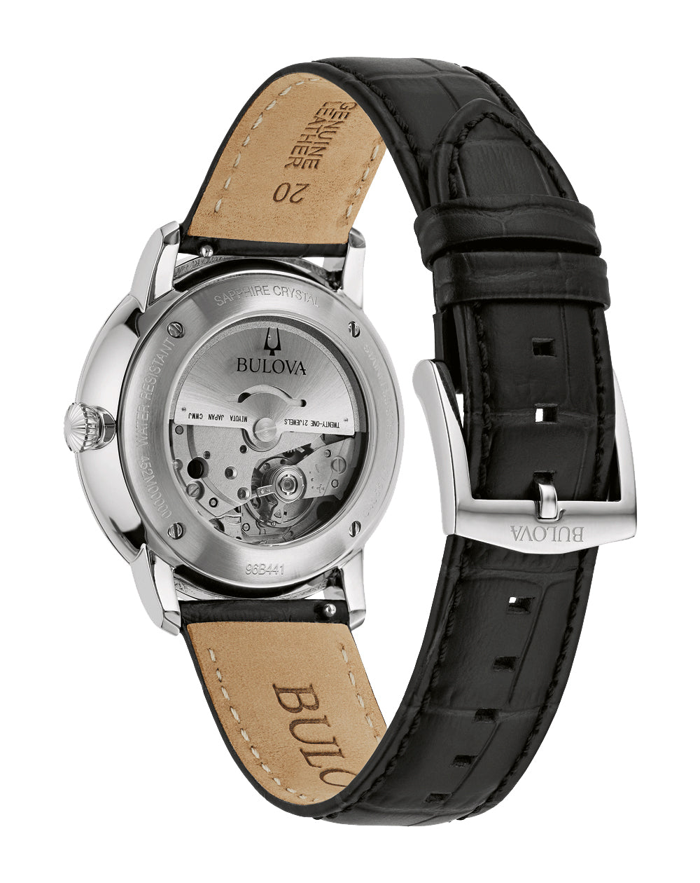 Bulova Hudson Black Dial Leather Strap Watch 96B441