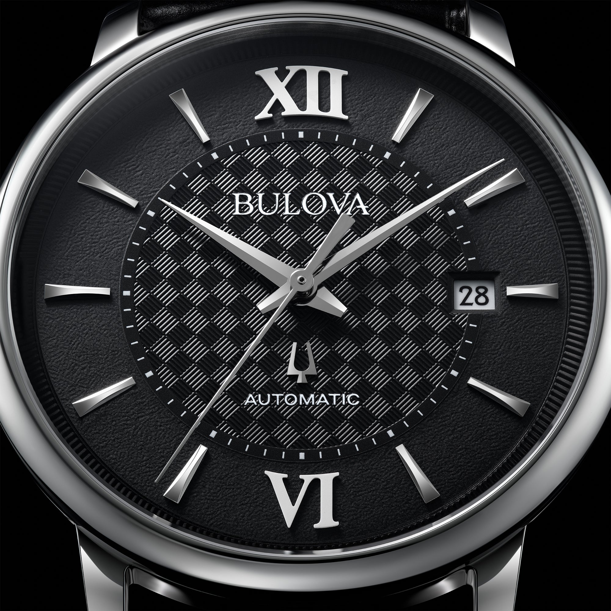 Bulova Hudson Black Dial Leather Strap Watch 96B441
