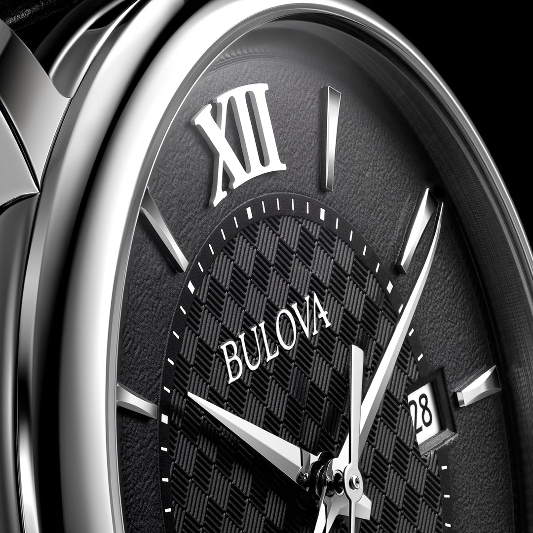Bulova Hudson Black Dial Leather Strap Watch 96B441