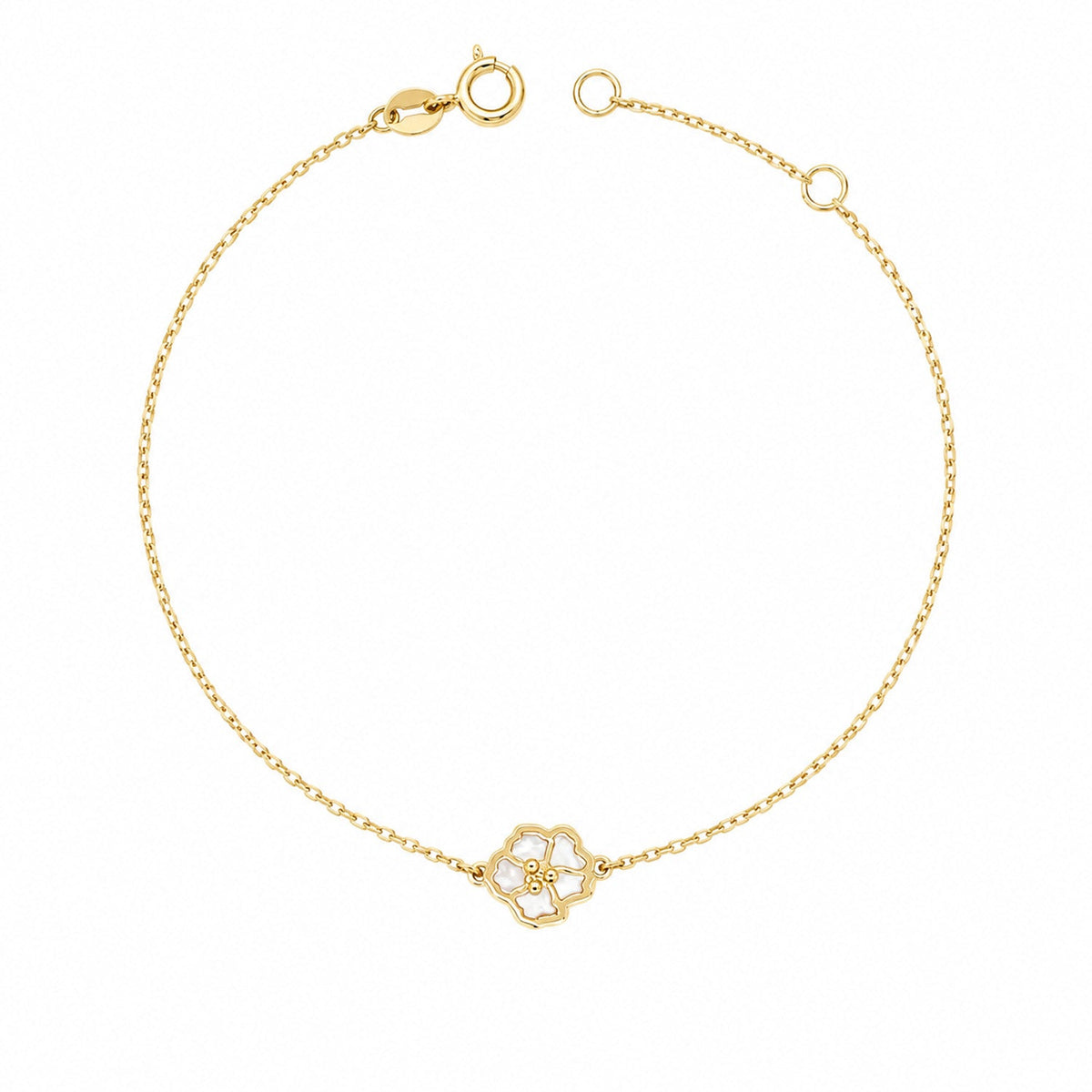 Fine Gold 9K Yellow Gold Mother of Pearl Flower Bracelet 17-19cm 9YB0833 9YB0833 front packshot
