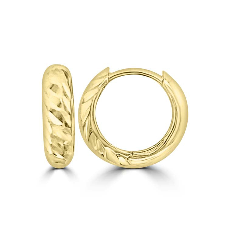 9K Yellow Gold Creole Earrings Textured Hollow Lightweight Design
