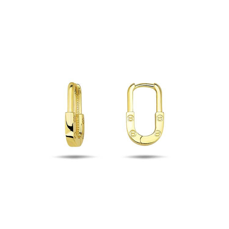 9K Yellow Gold Lock Oval Creole Earrings