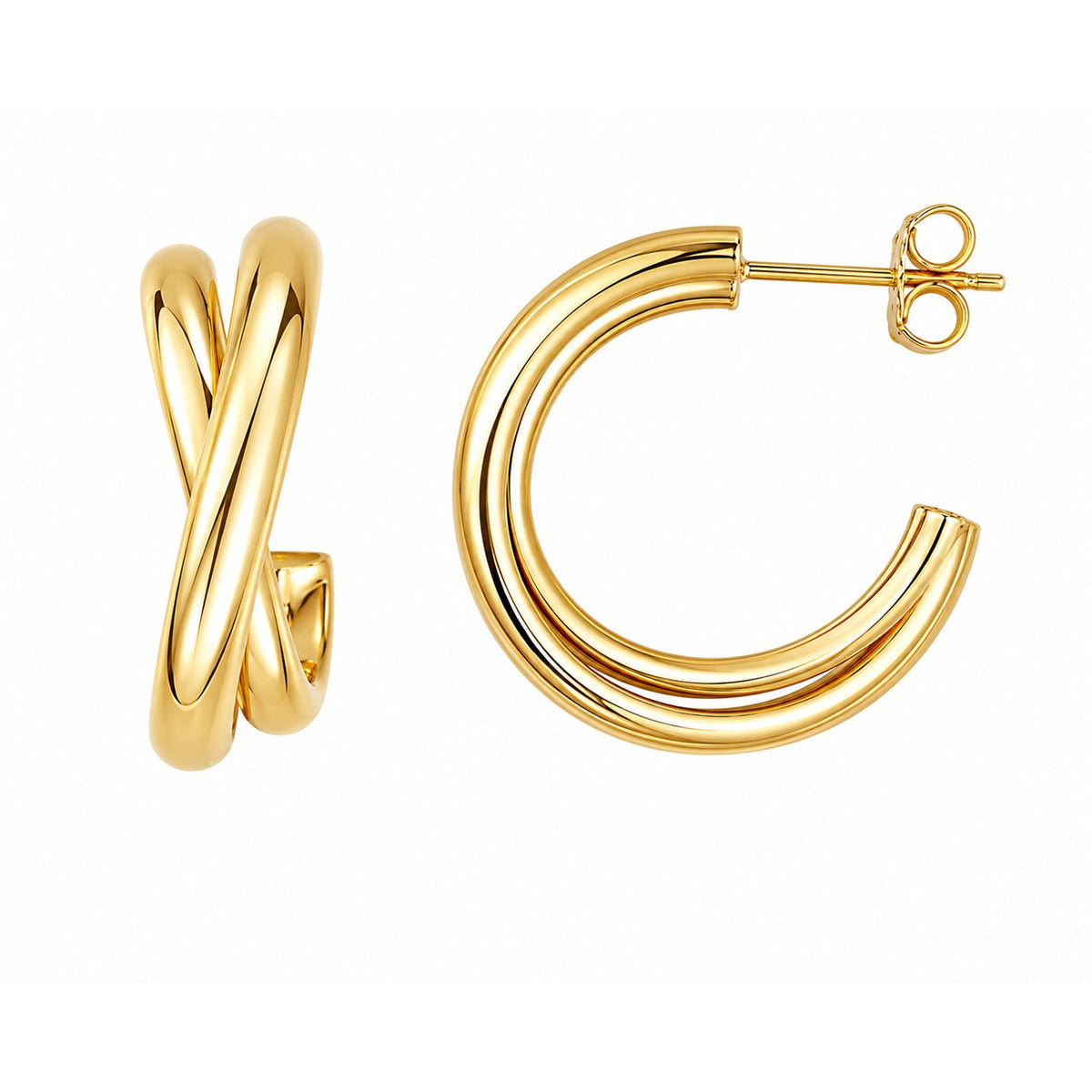 Fine Gold 9K Yellow Gold Crossover Open Hoop Earrings 9YE8052 9YE8052 front packshot