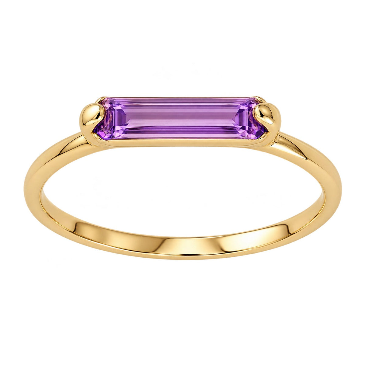 Fine Gold 9K Yellow Gold Amethyst Long Bar Ring 9YR0595AM-L front packshot