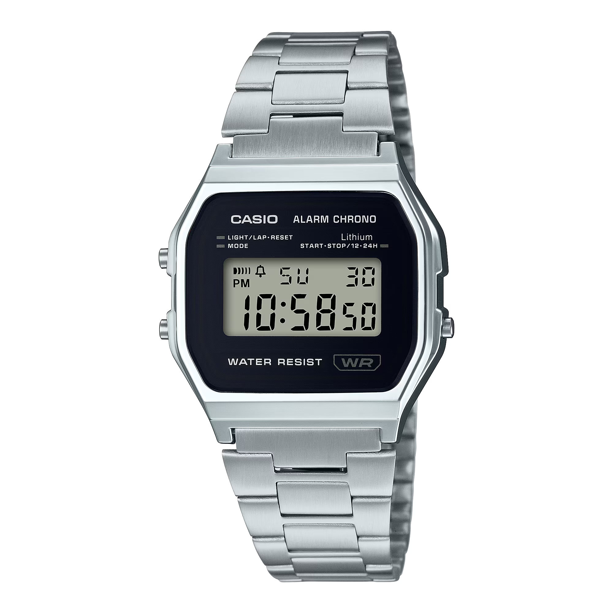 Casio Stainless Steel Digital Black Dial Watch A158WEA-1D