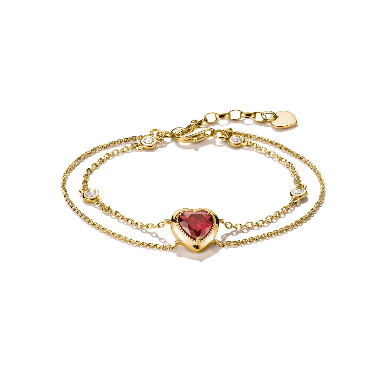 Thomas Sabo Two-Row Bracelet with Red Heart Stone Gold