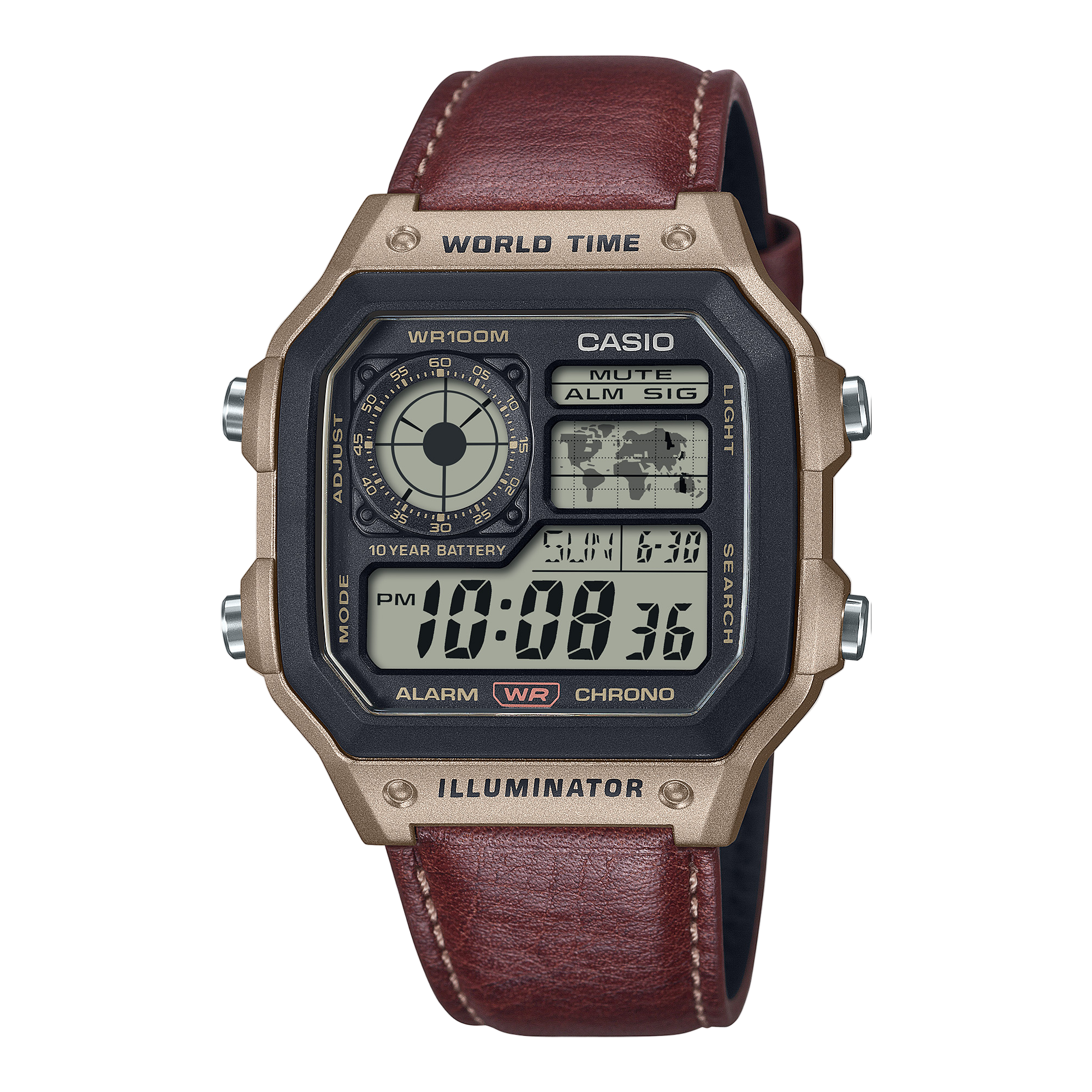 Casio Standard Brown Leather Strap Watch AE1200WHL-5A
