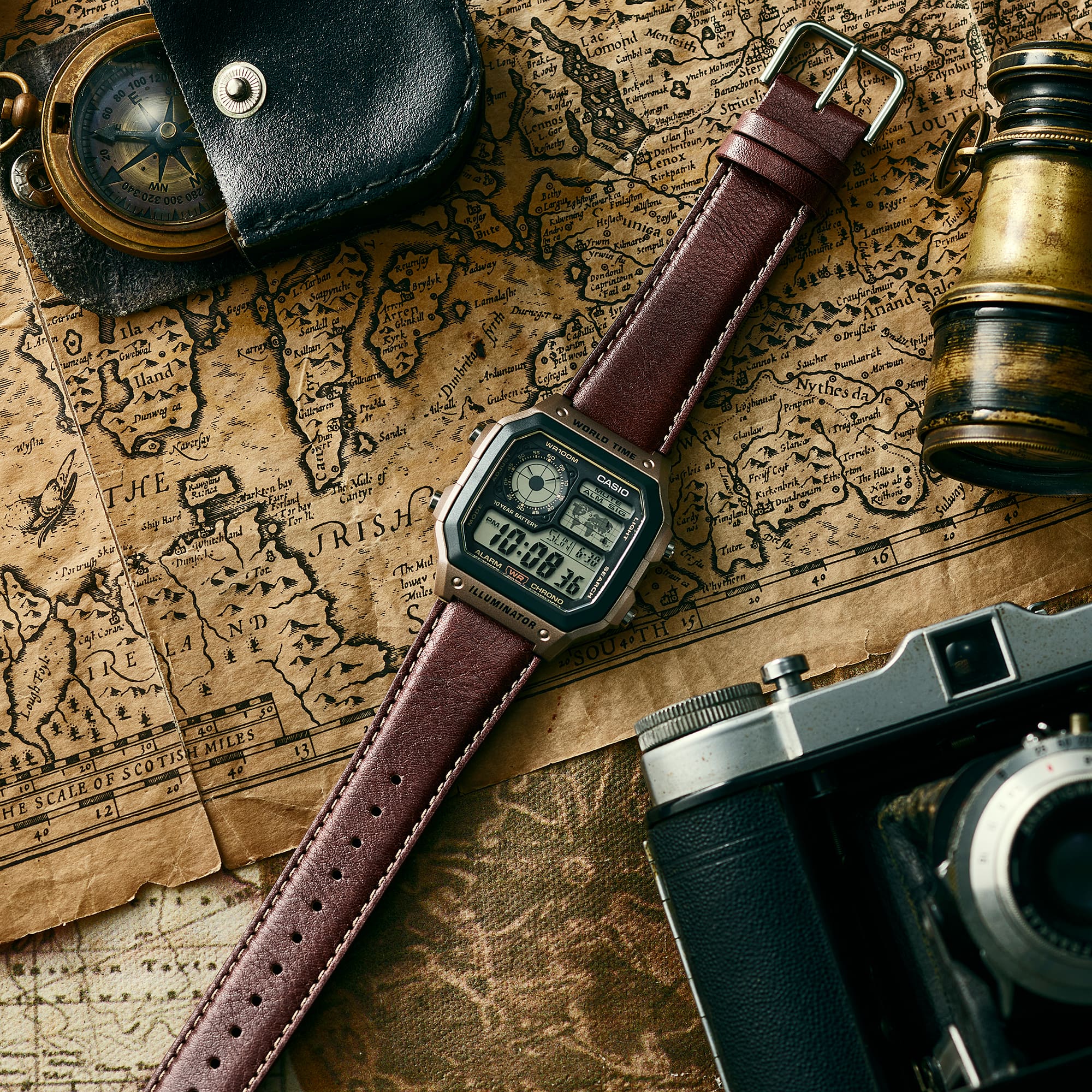 Casio Standard Brown Leather Strap Watch AE1200WHL-5A