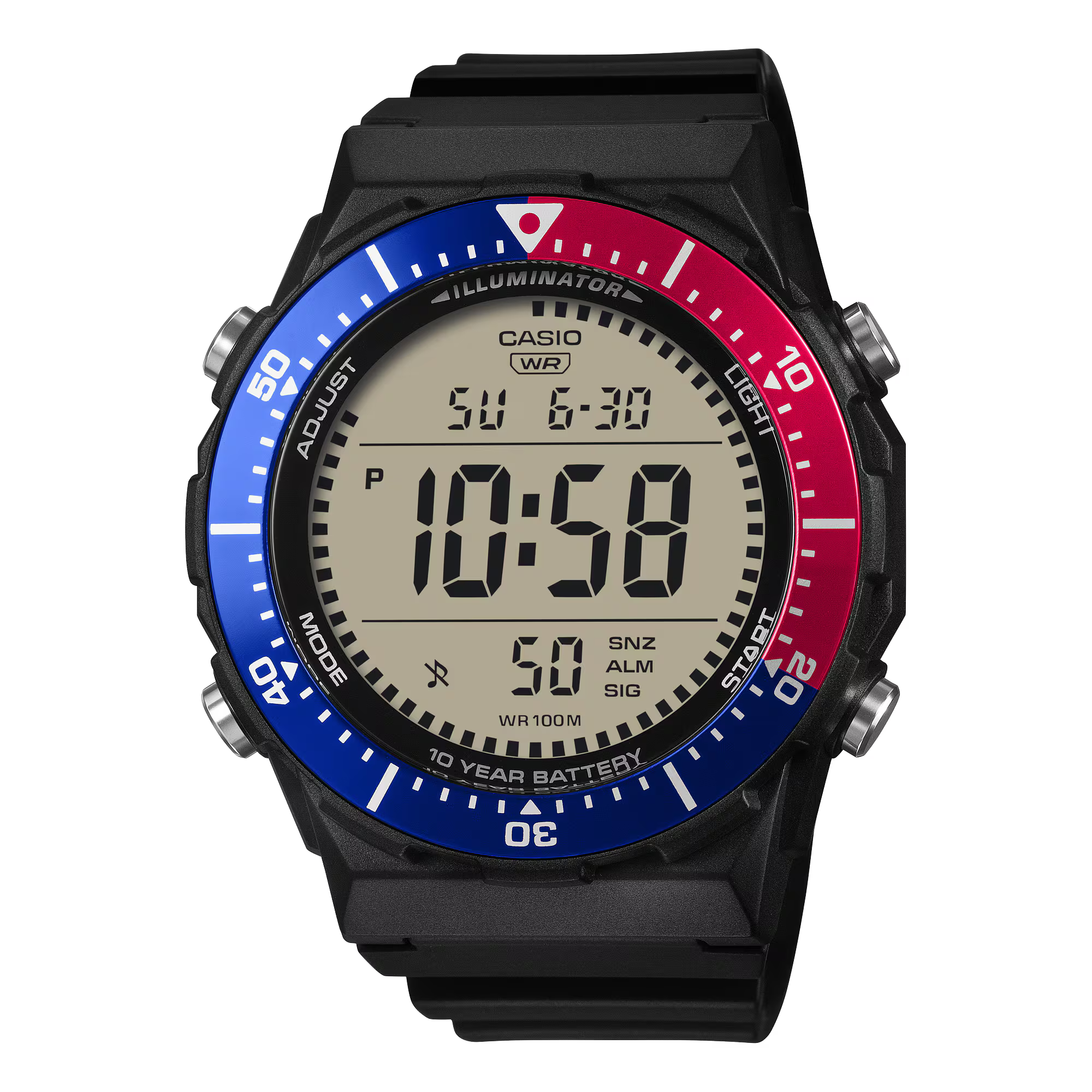 Casio Digital Black Resin Band Red And Blue Bezel Men's Watch AE1700H-1A2