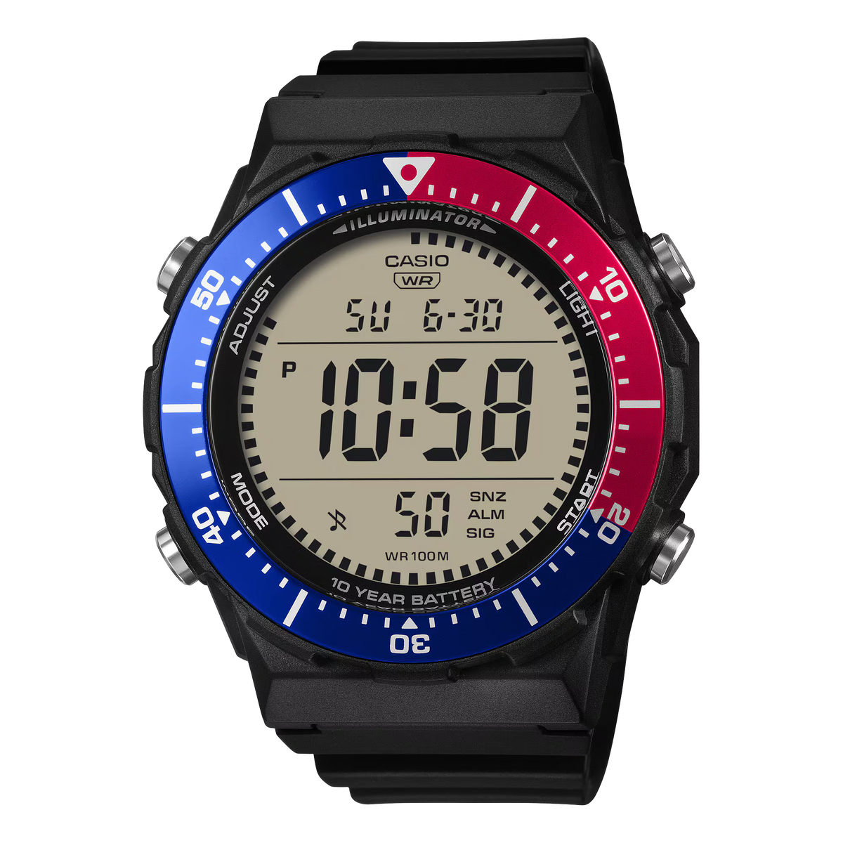 Casio Digital Black Resin Band Red And Blue Bezel Men's Watch AE1700H-1A2