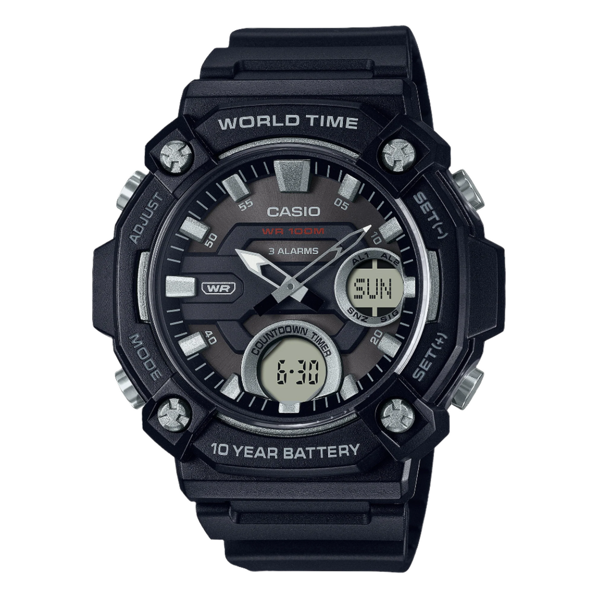 Casio Digital Analog Black Dial Black Resin Band Watch AEQ120W-1A