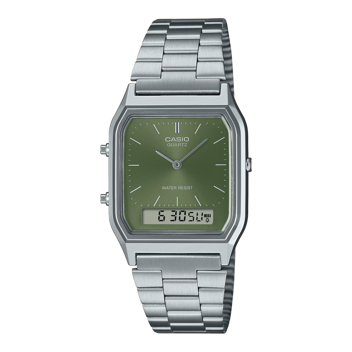 Casio Vintage Dual Time Alarm Green Dial Analog Digital AQ230A-3A
