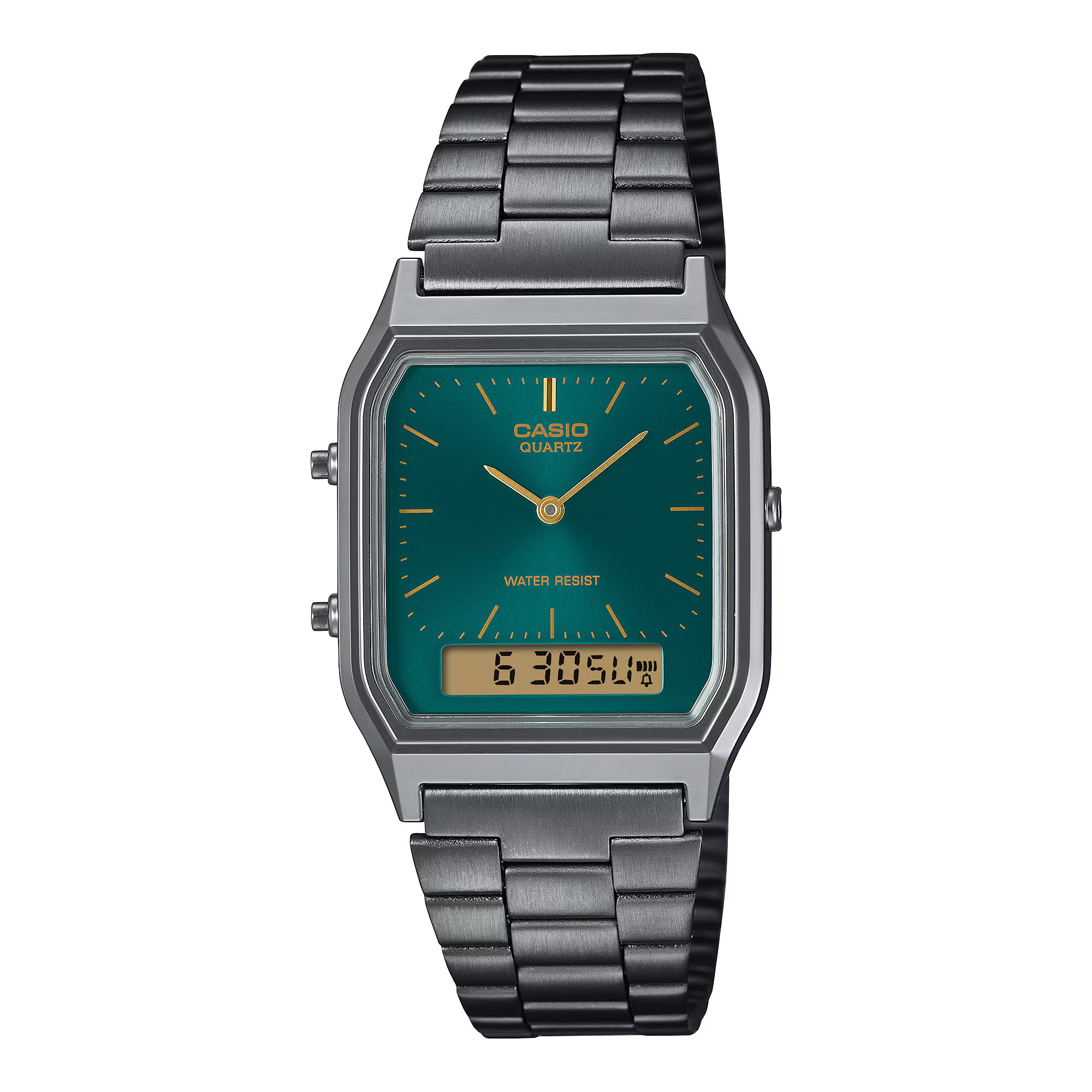 Casio Classic Vintage Black Stainless Steel Band Green Dial Watch AQ230EGG-3A