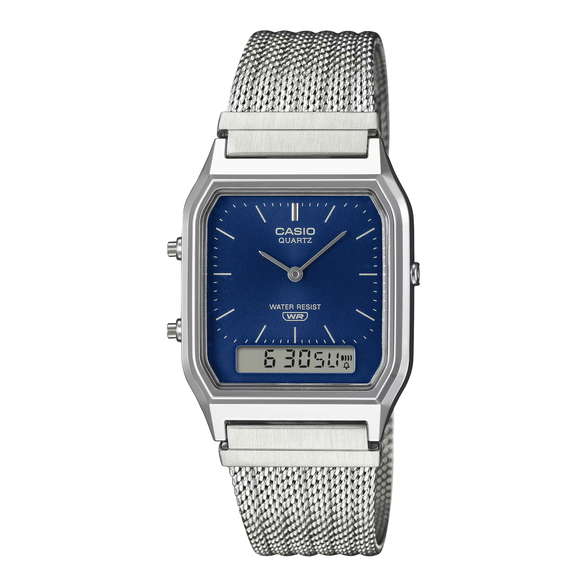 Casio Classic Vintage Stainless Steel Mesh Band Blue Dial Watch AQ230EM-2A