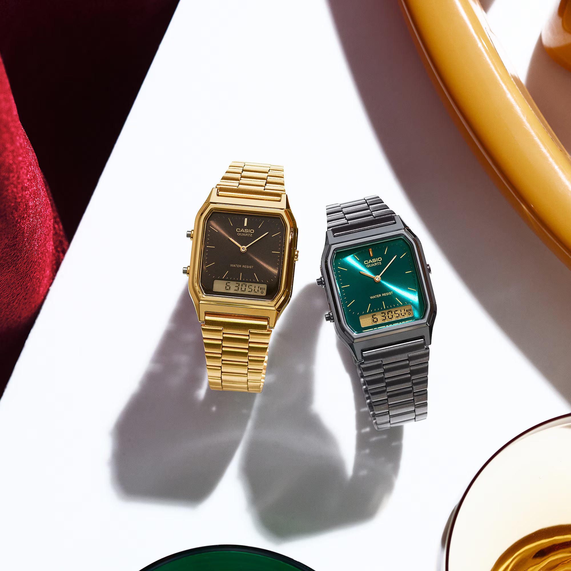 Casio Classic Vintage Black Stainless Steel Band Green Dial Watch AQ230EGG-3A