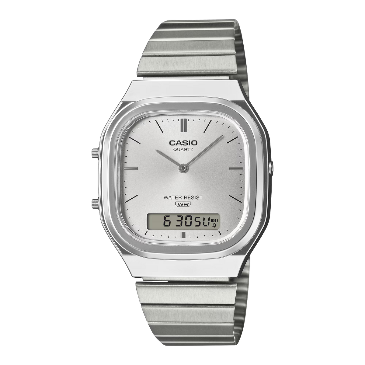 Casio Vintage Rectangular Stainless Steel Band Silver Dial Watch AQ240E-7A