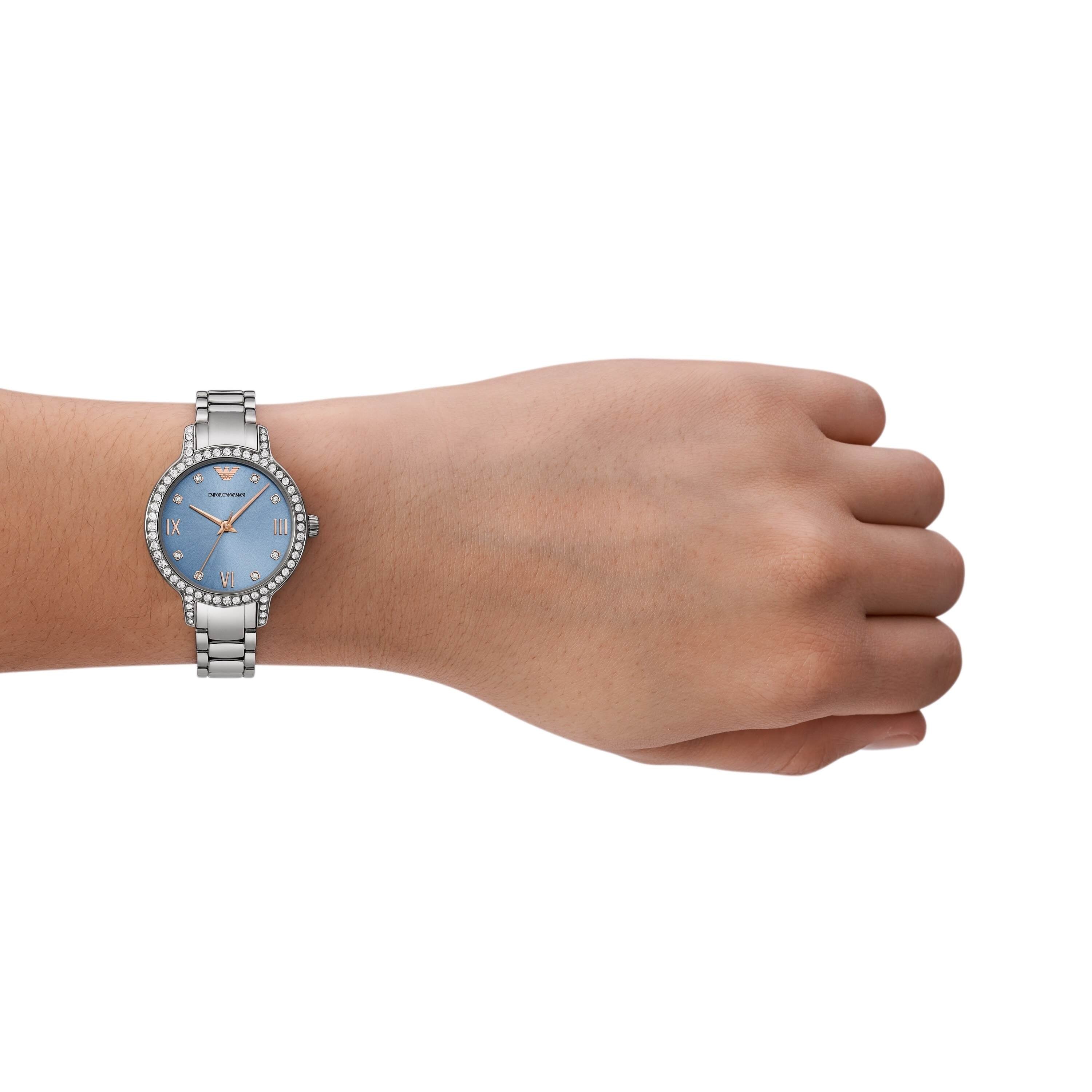 Armani Three-Hand Silver Stainless Steel Blue Dial Watch AR11585