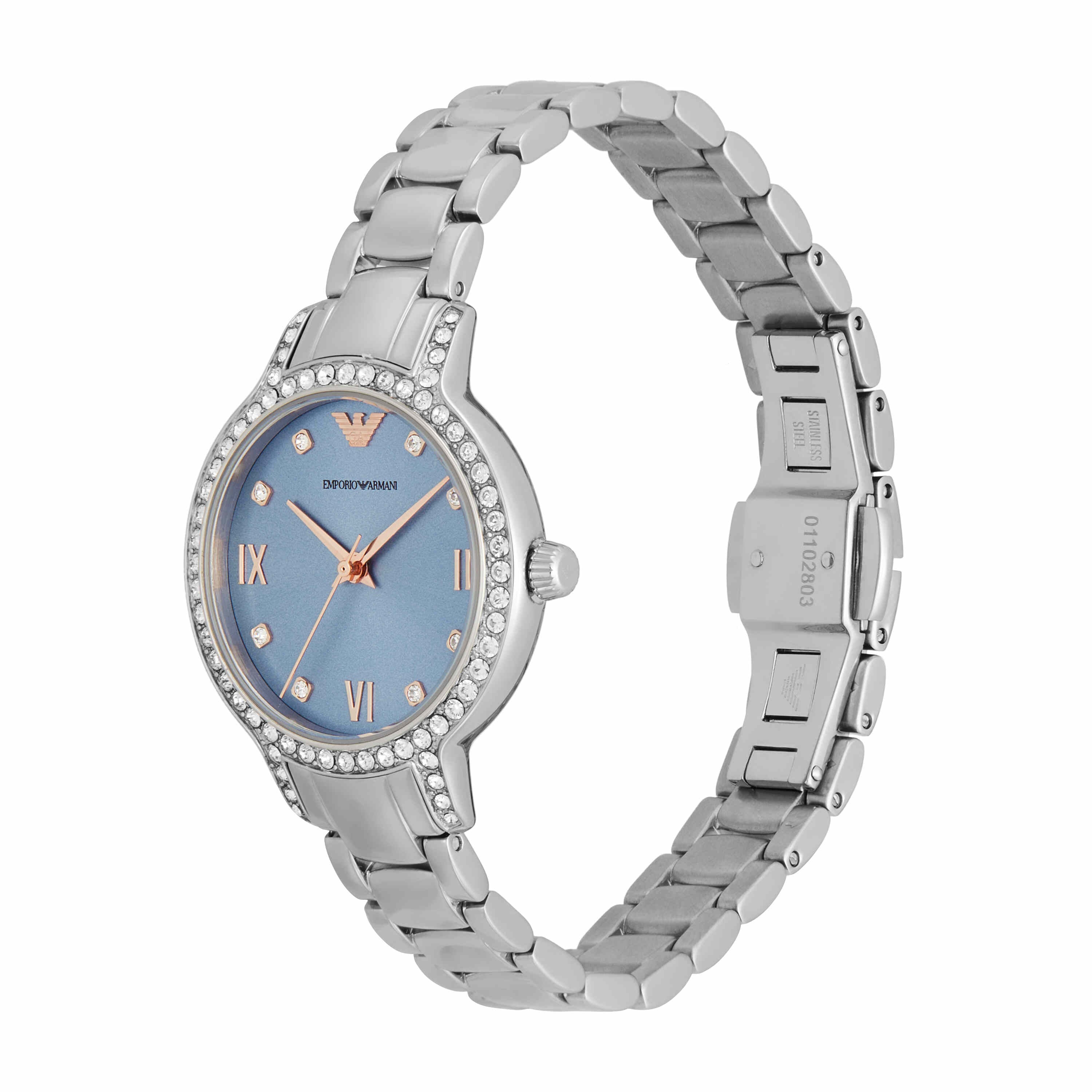 Armani Three-Hand Silver Stainless Steel Blue Dial Watch AR11585