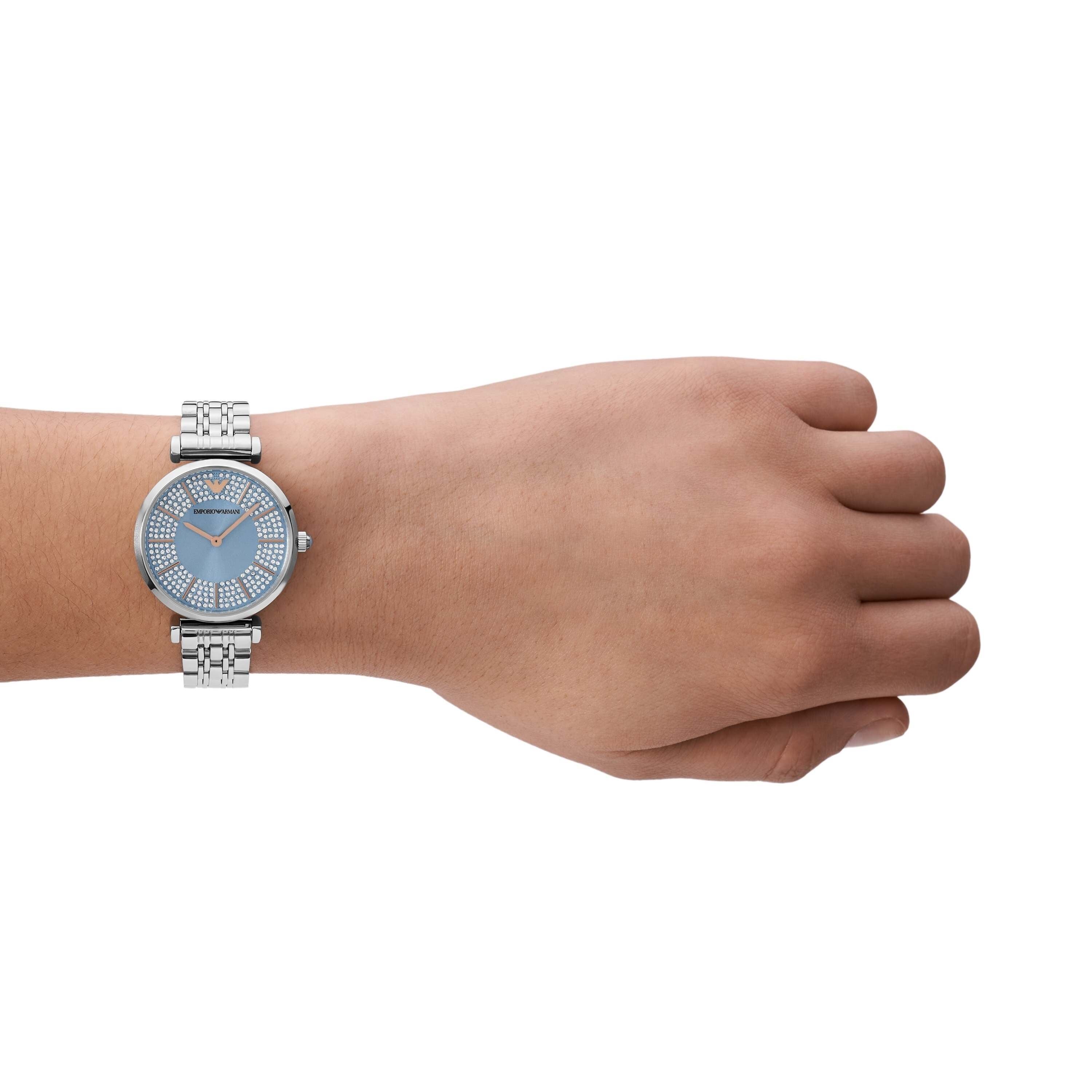 Armani Three-Hand Silver Stainless Steel Blue Dial Watch AR11594