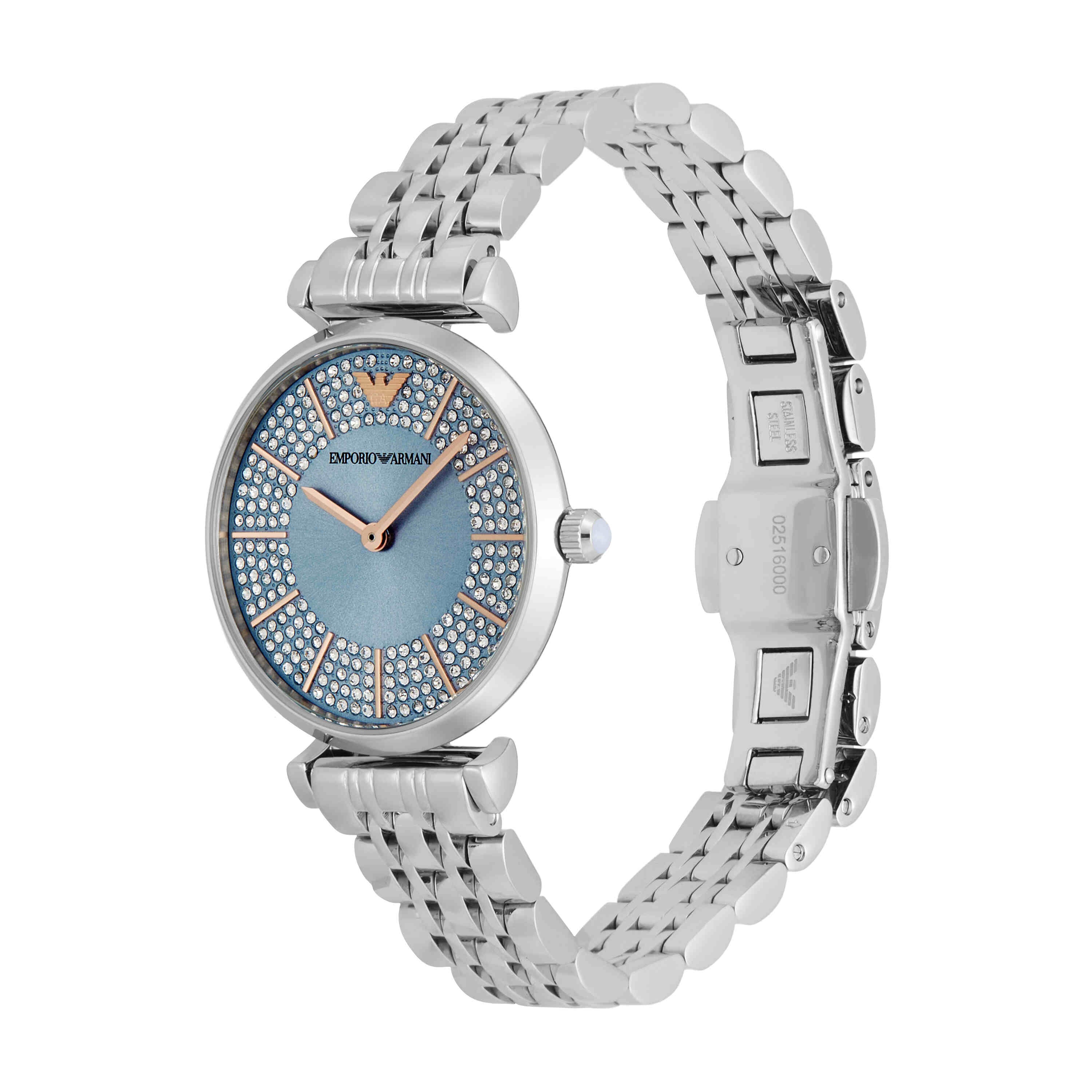 Armani Three-Hand Silver Stainless Steel Blue Dial Watch AR11594