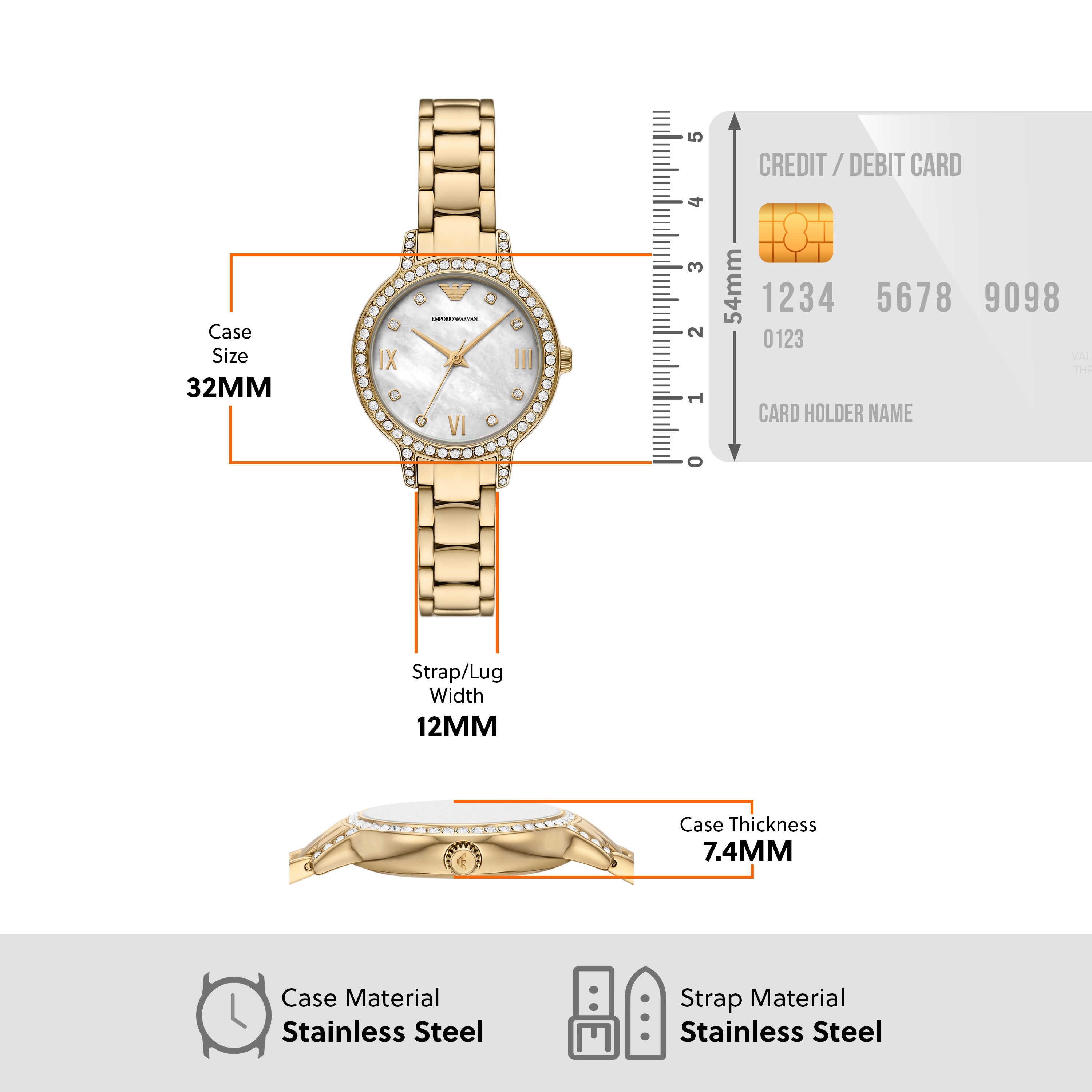Armani Gold Tone Stainless Steel Mother of Pearl Dial Watch AR11652