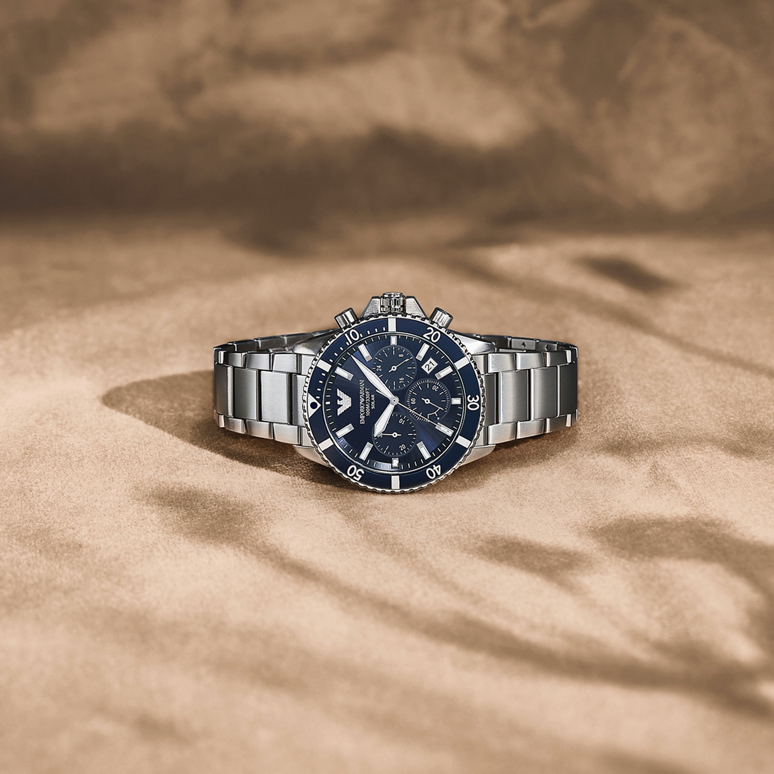 Emporio Armani World Explorer Solar Blue Dial Stainless Steel Watch AR11681