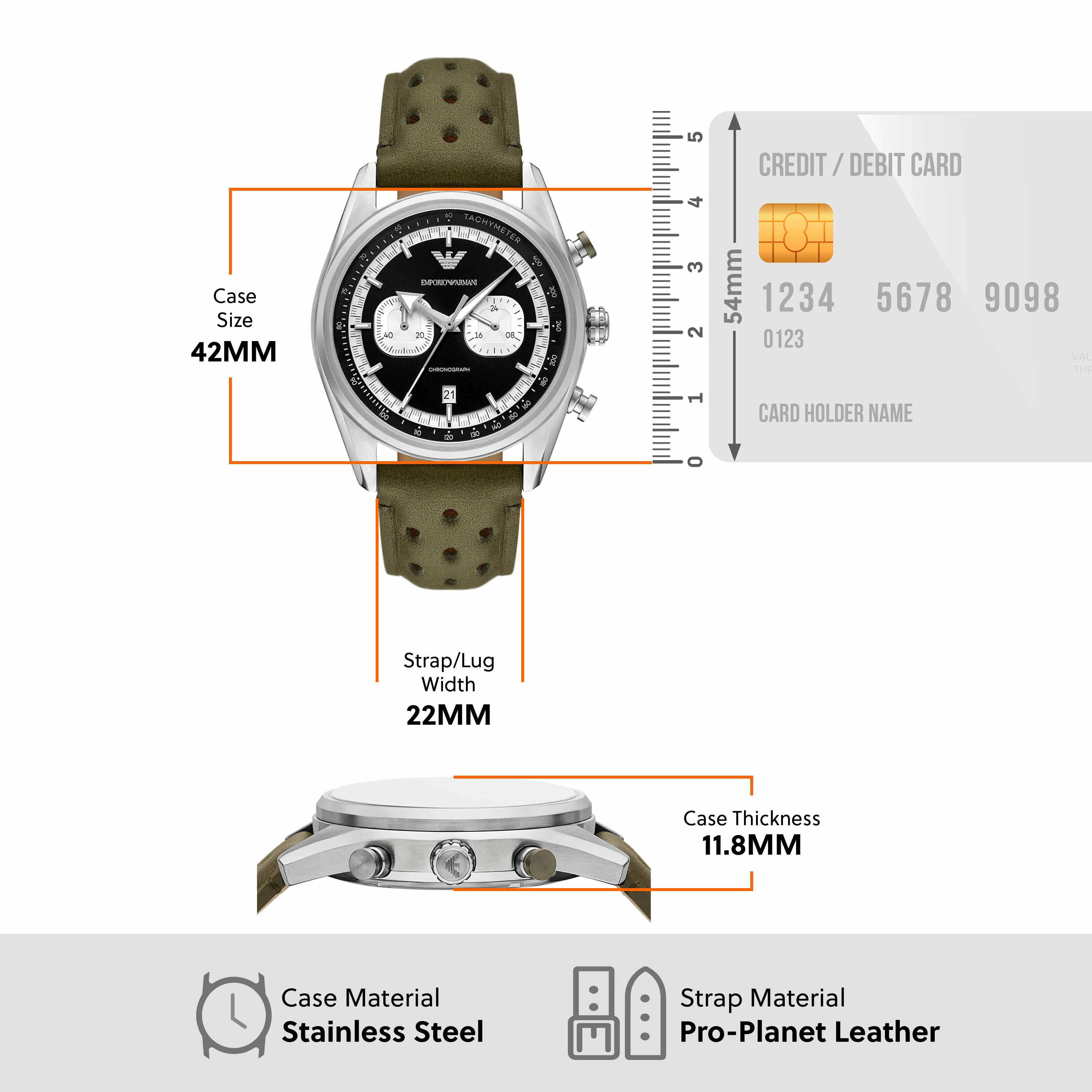 Armani Chronograph Green Leather Black Dial Watch AR11709