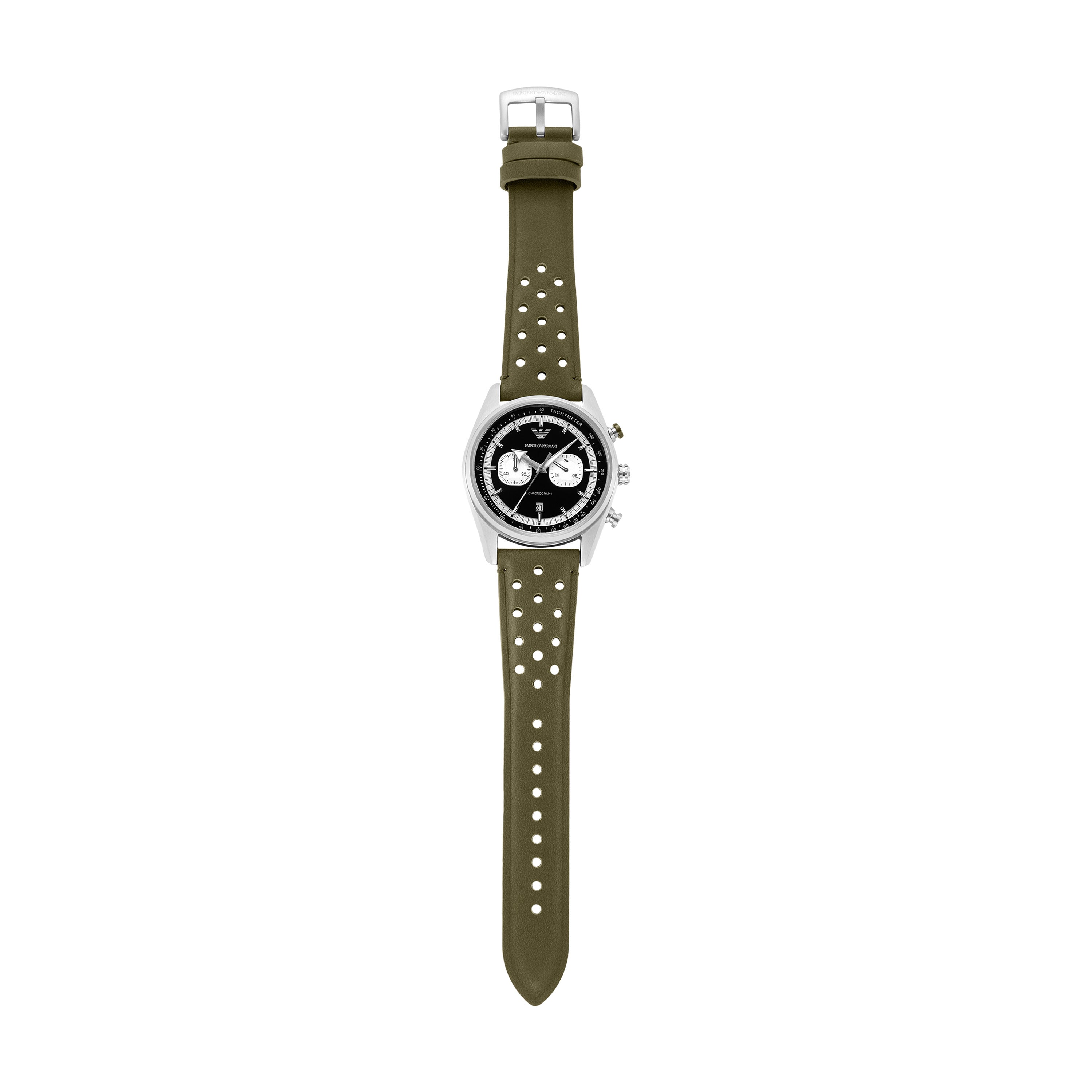Armani Chronograph Green Leather Black Dial Watch AR11709