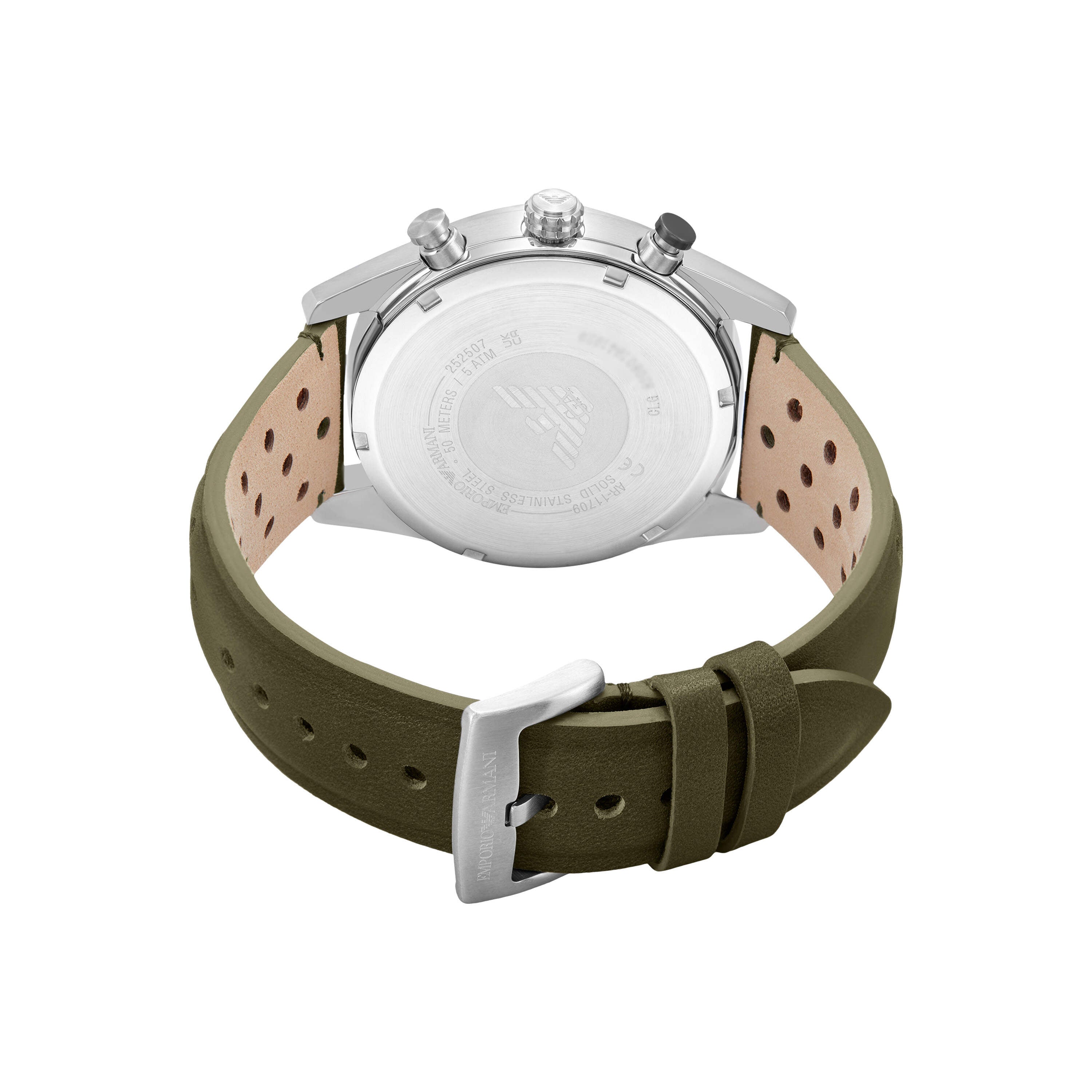 Armani Chronograph Green Leather Black Dial Watch AR11709