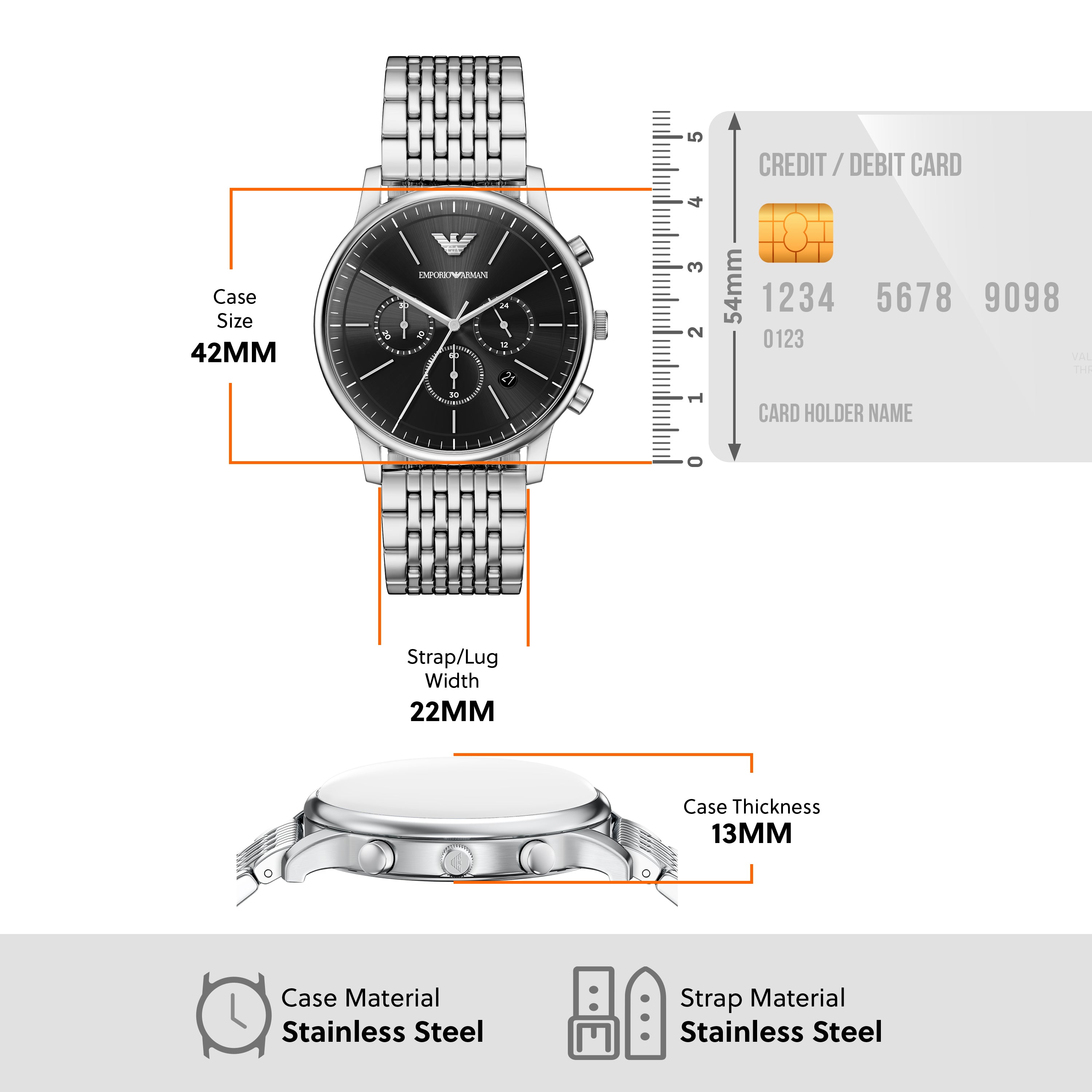 Emporio Armani Black Dial Stainless Steel Watch AR11772