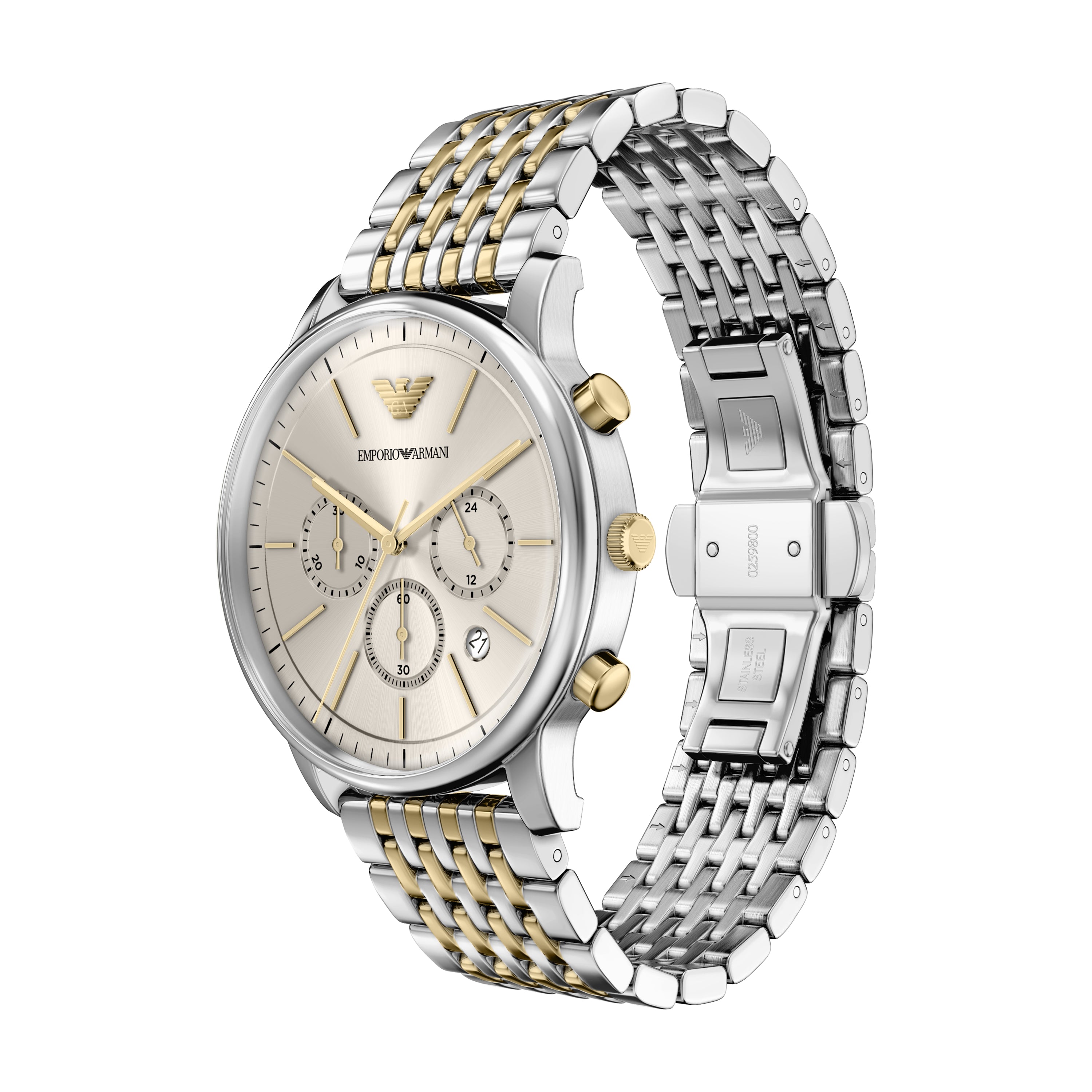 Emporio Armani Gray Dial Two Tone Stainless Steel Watch AR11773