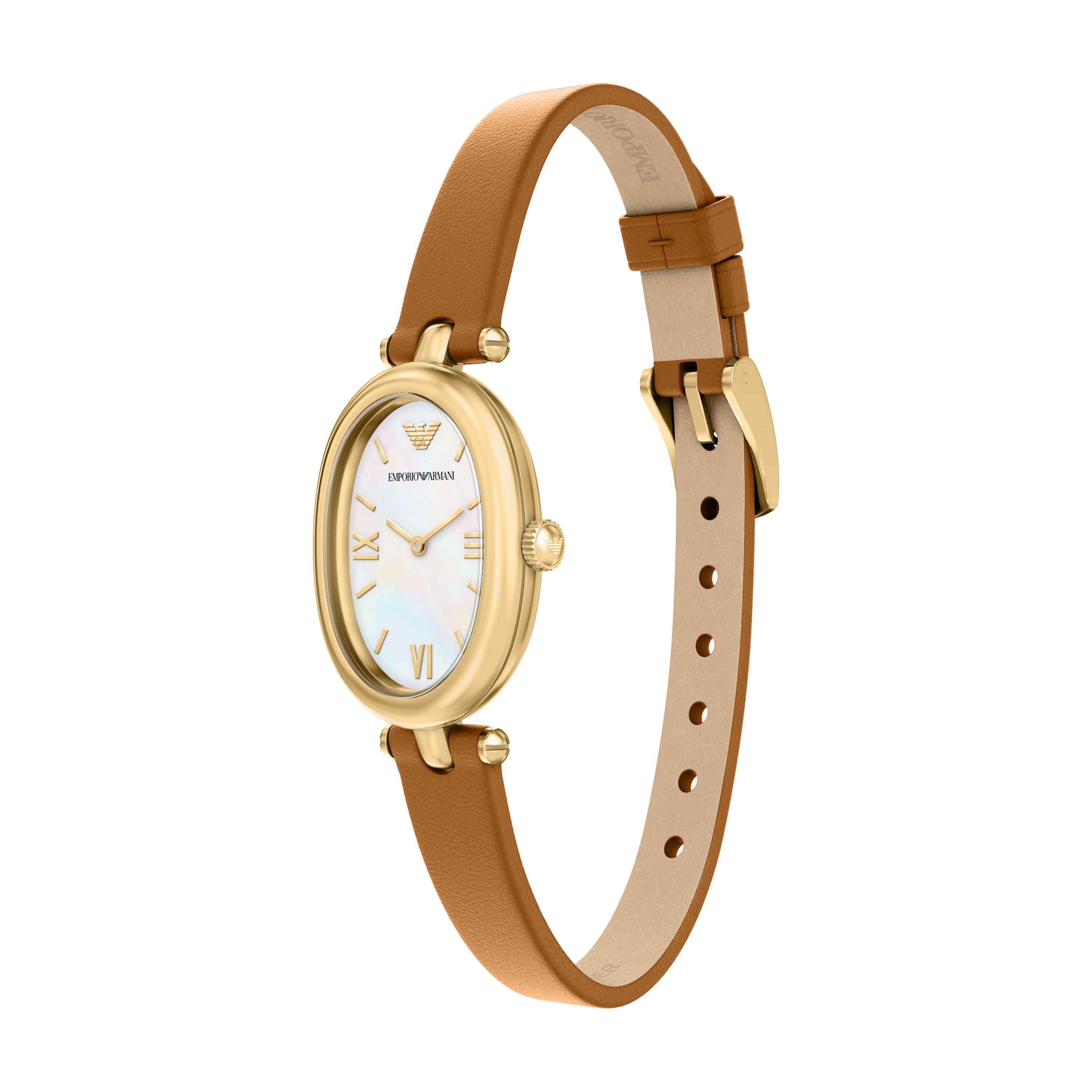 Emporio Armani Mother of Pearl Dial Brown Leather Strap Watch AR11780