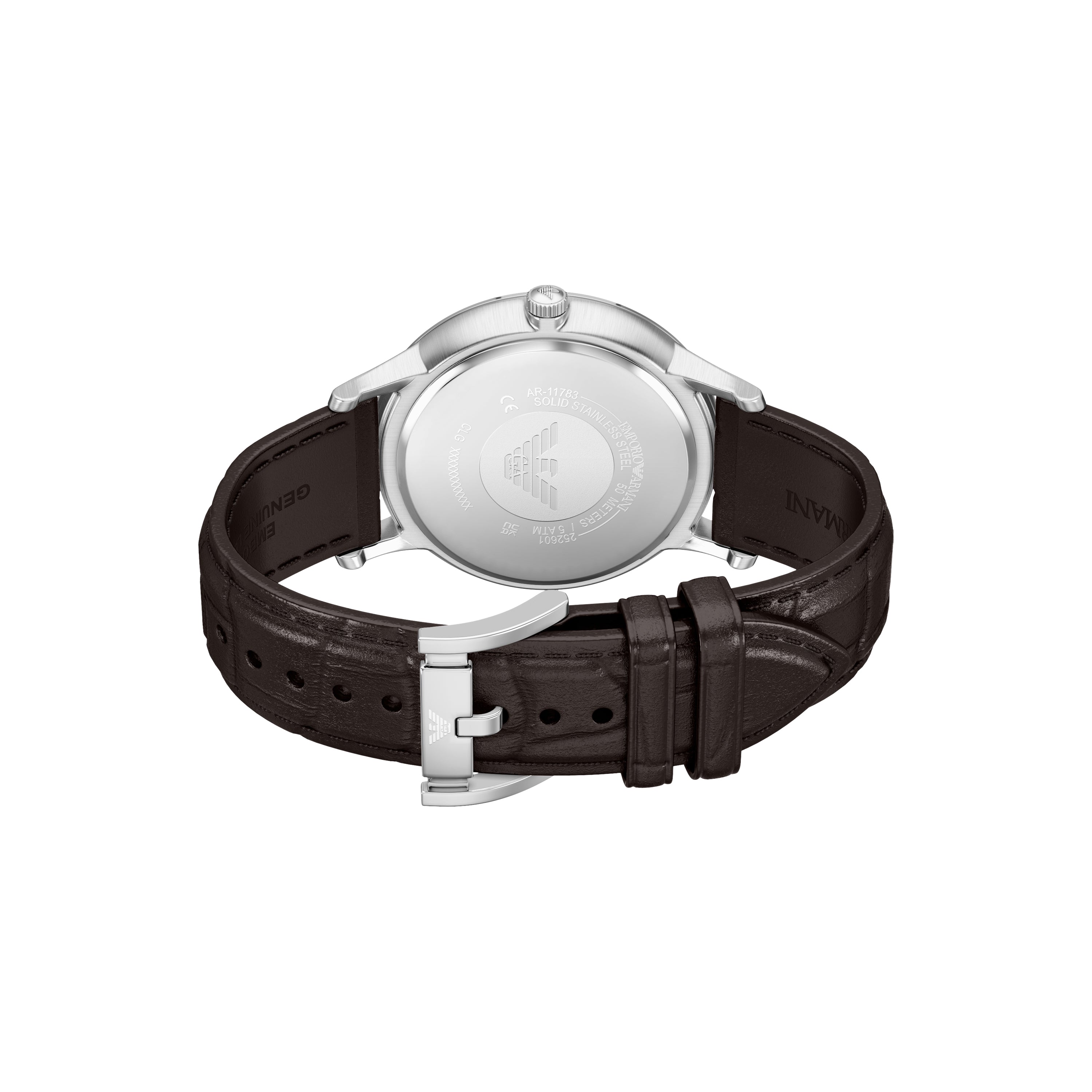 Emporio Armani Silver Dial Brown Leather Strap Watch AR11783