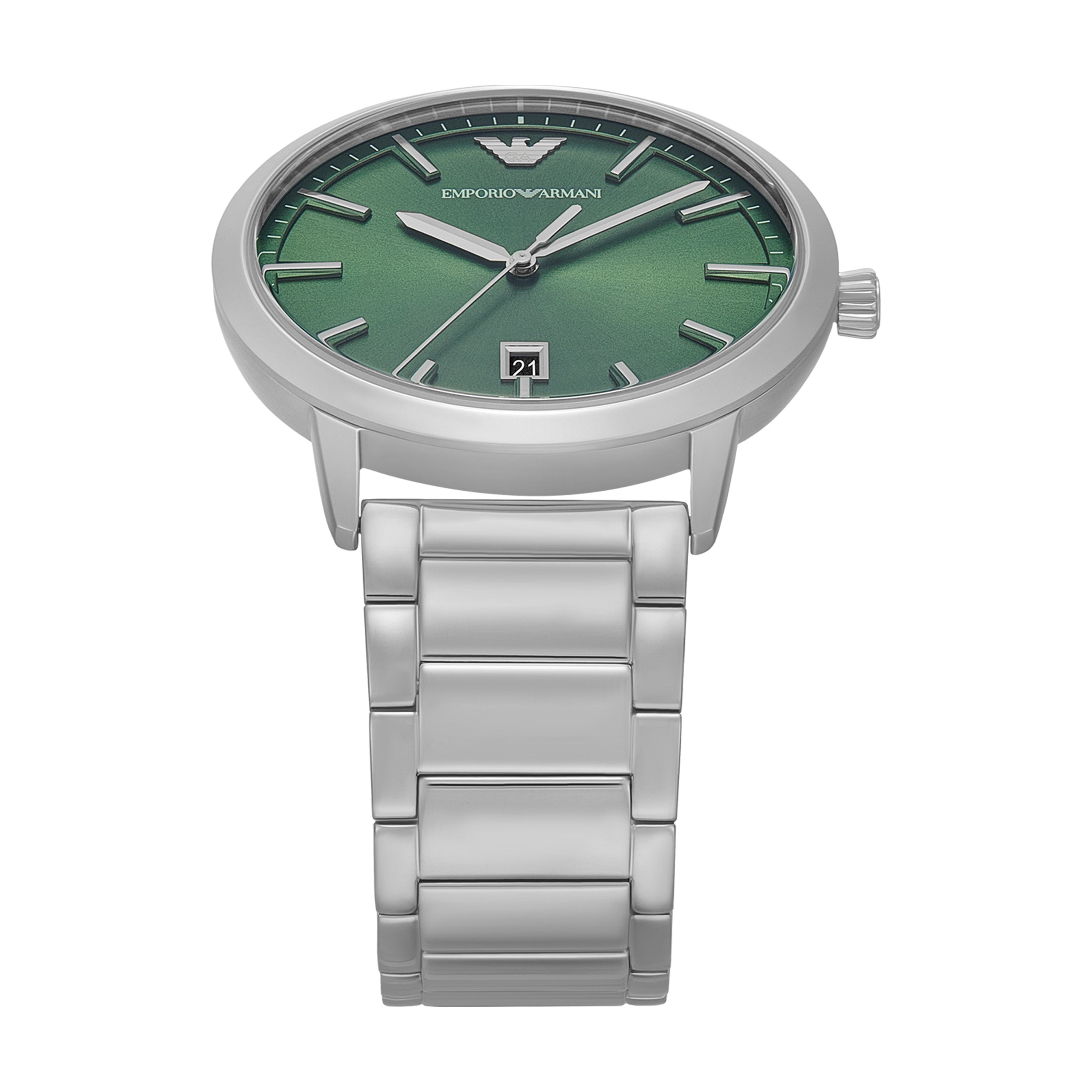 Emporio Armani Green Dial Stainless Steel Silver Watch Set AR80082SET