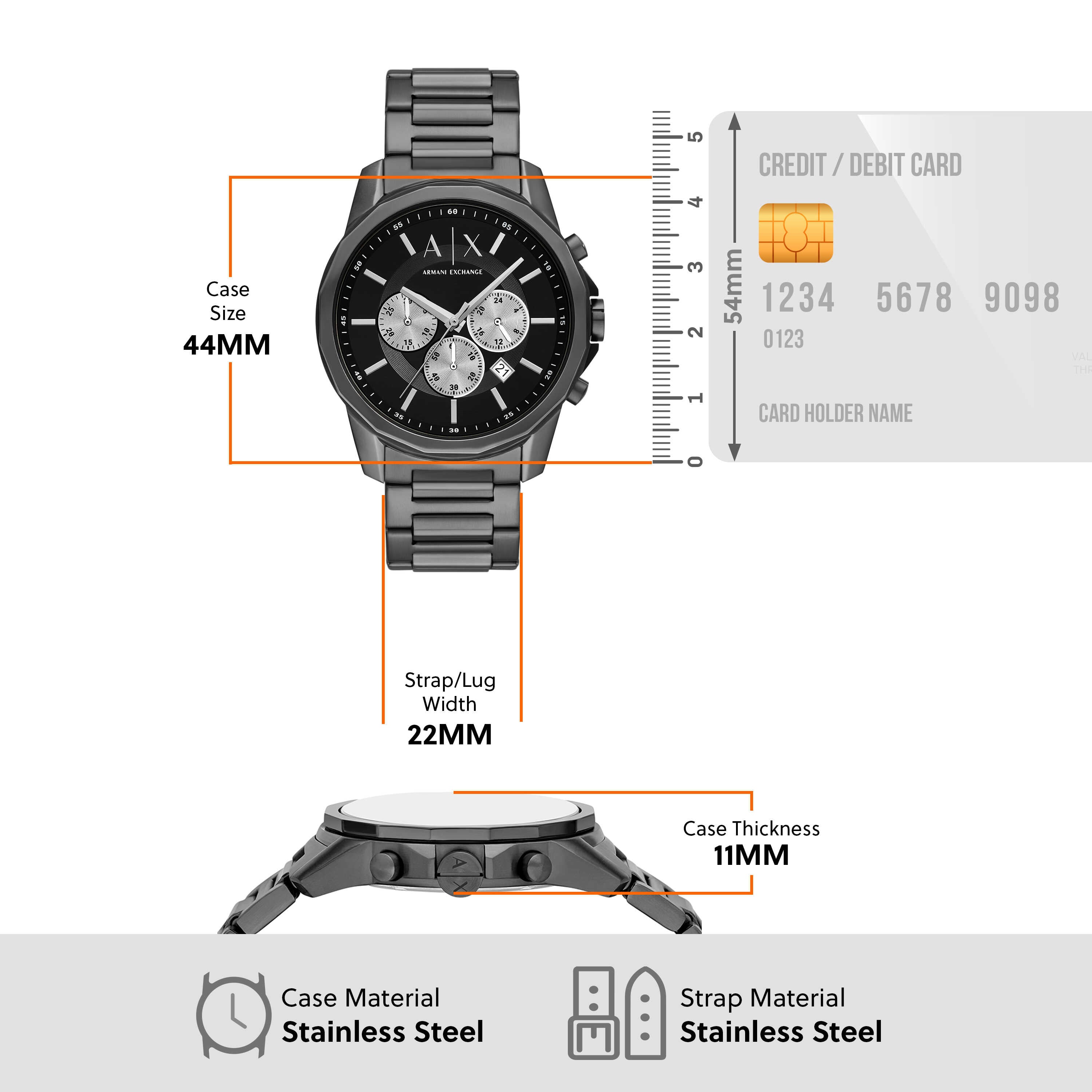 Armani Exchange Chronograph Gunmetal Stainless Steel Black Dial Watch AX1765