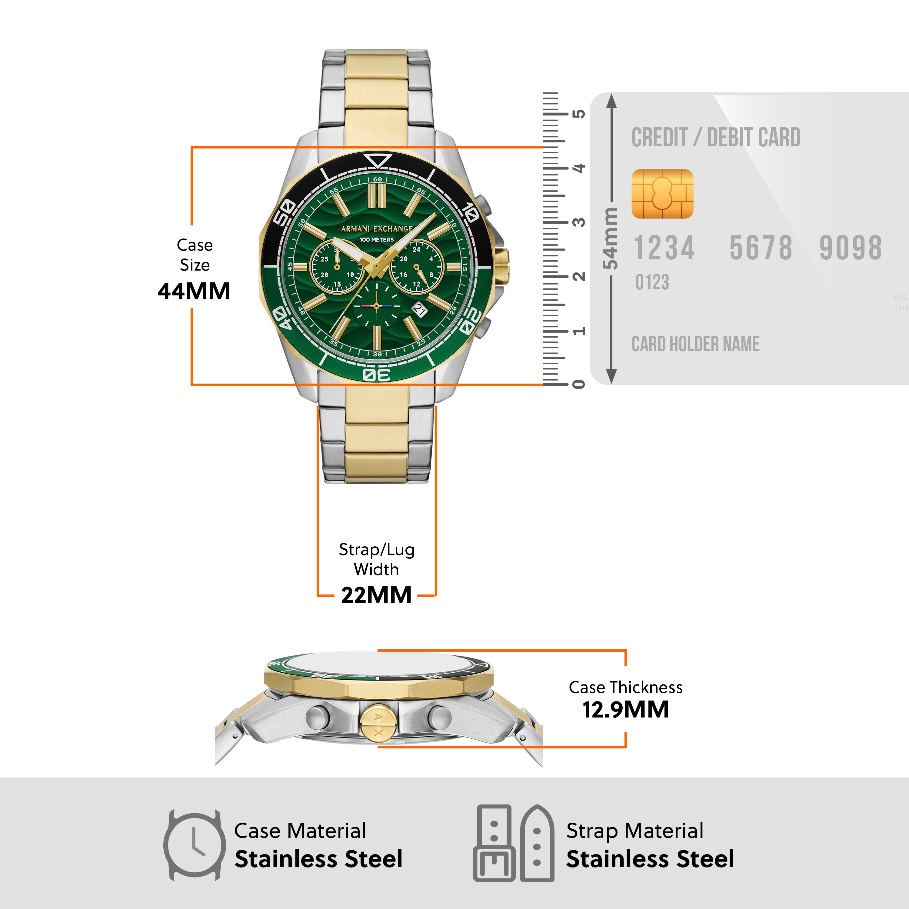 Armani Exchange Chronograph Green Dial Two-Tone Stainless Steel Watch AX1966